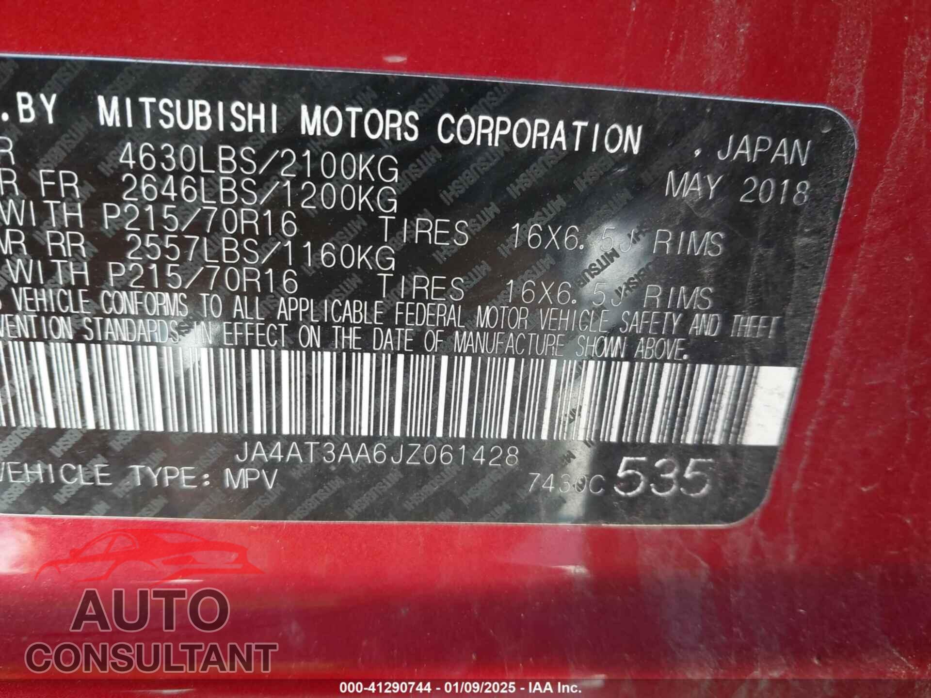 MITSUBISHI ECLIPSE CROSS 2018 - JA4AT3AA6JZ061428