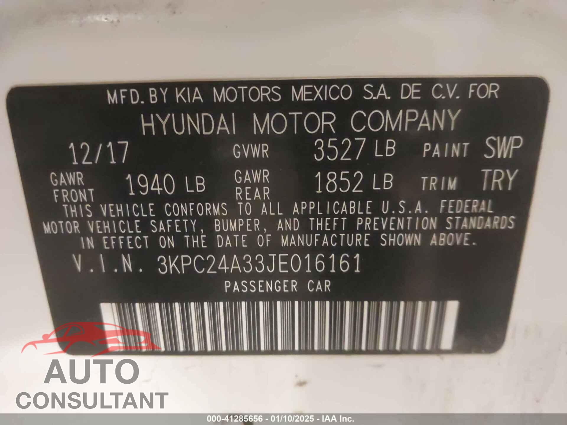 HYUNDAI ACCENT 2018 - 3KPC24A33JE016161