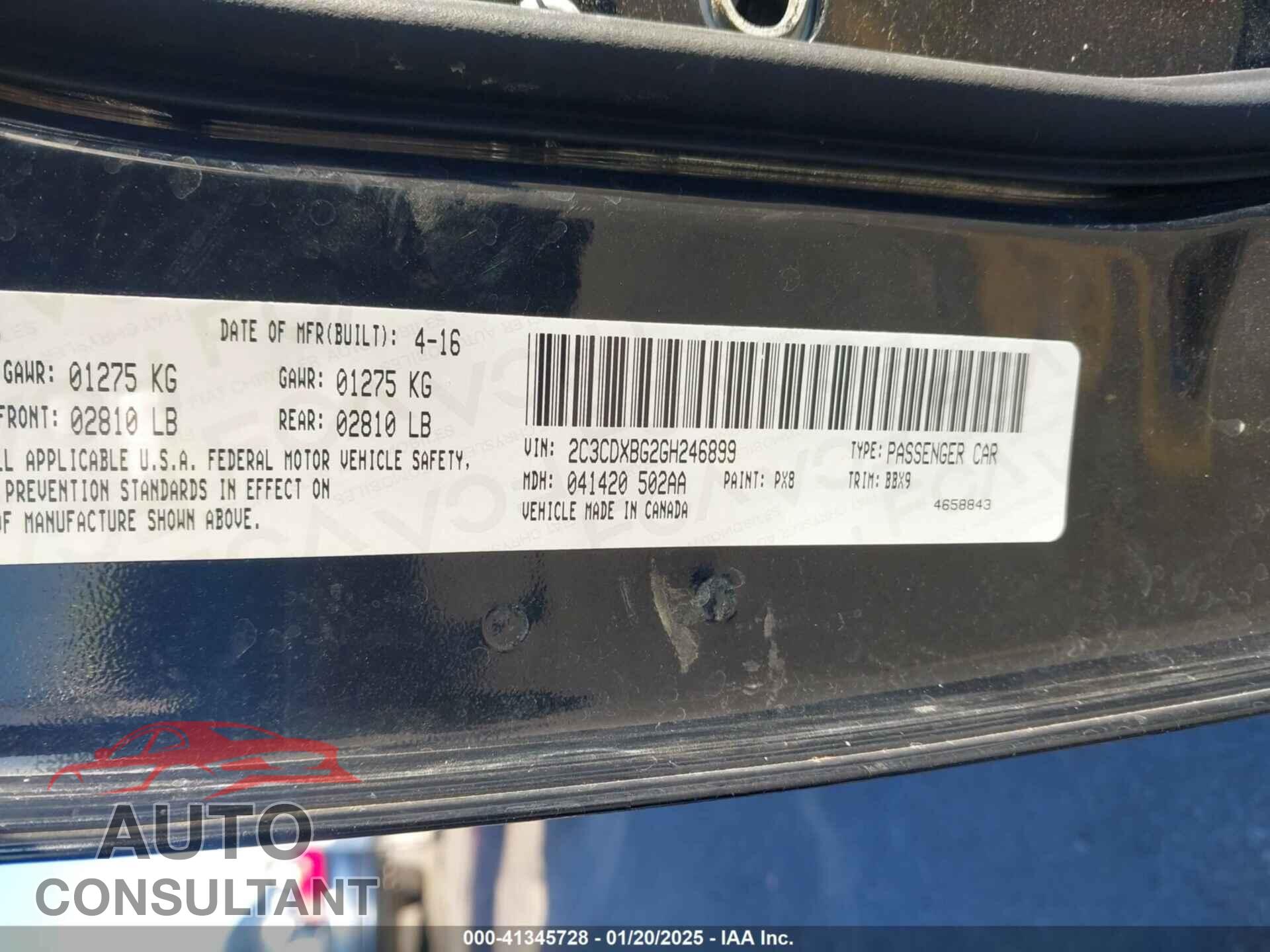 DODGE CHARGER 2016 - 2C3CDXBG2GH246899