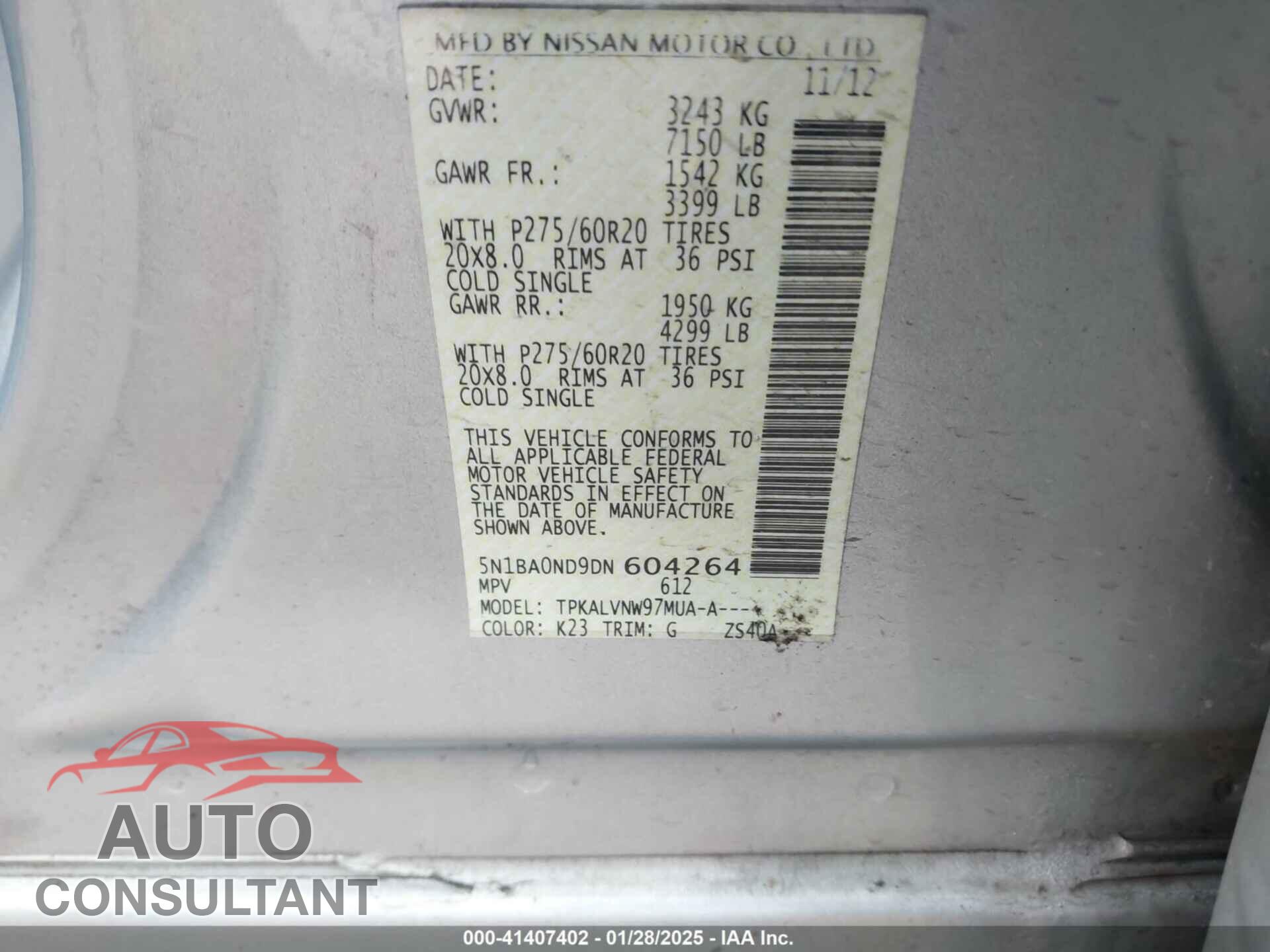 NISSAN ARMADA 2013 - 5N1BA0ND9DN604264