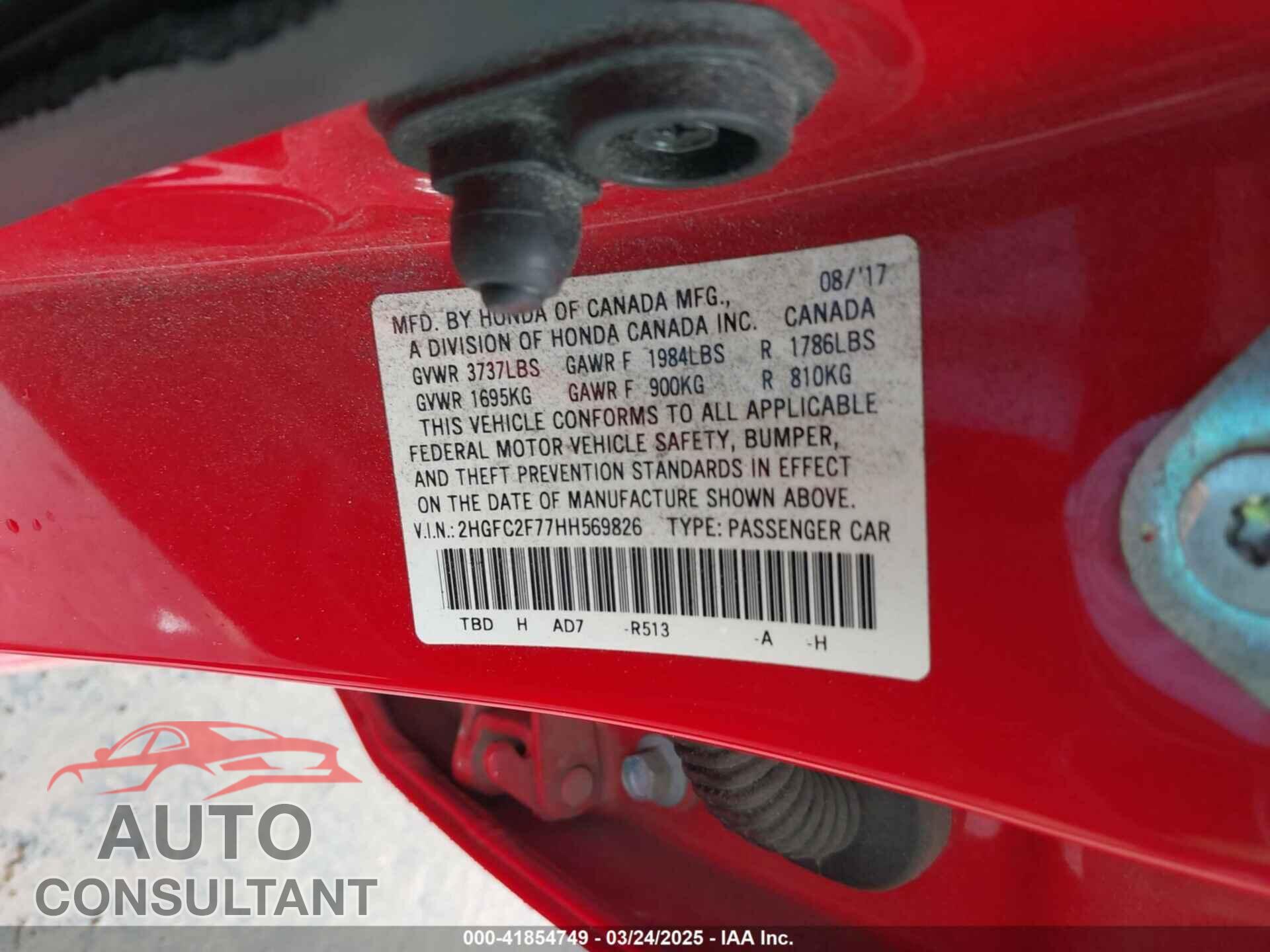 HONDA CIVIC 2017 - 2HGFC2F77HH569826