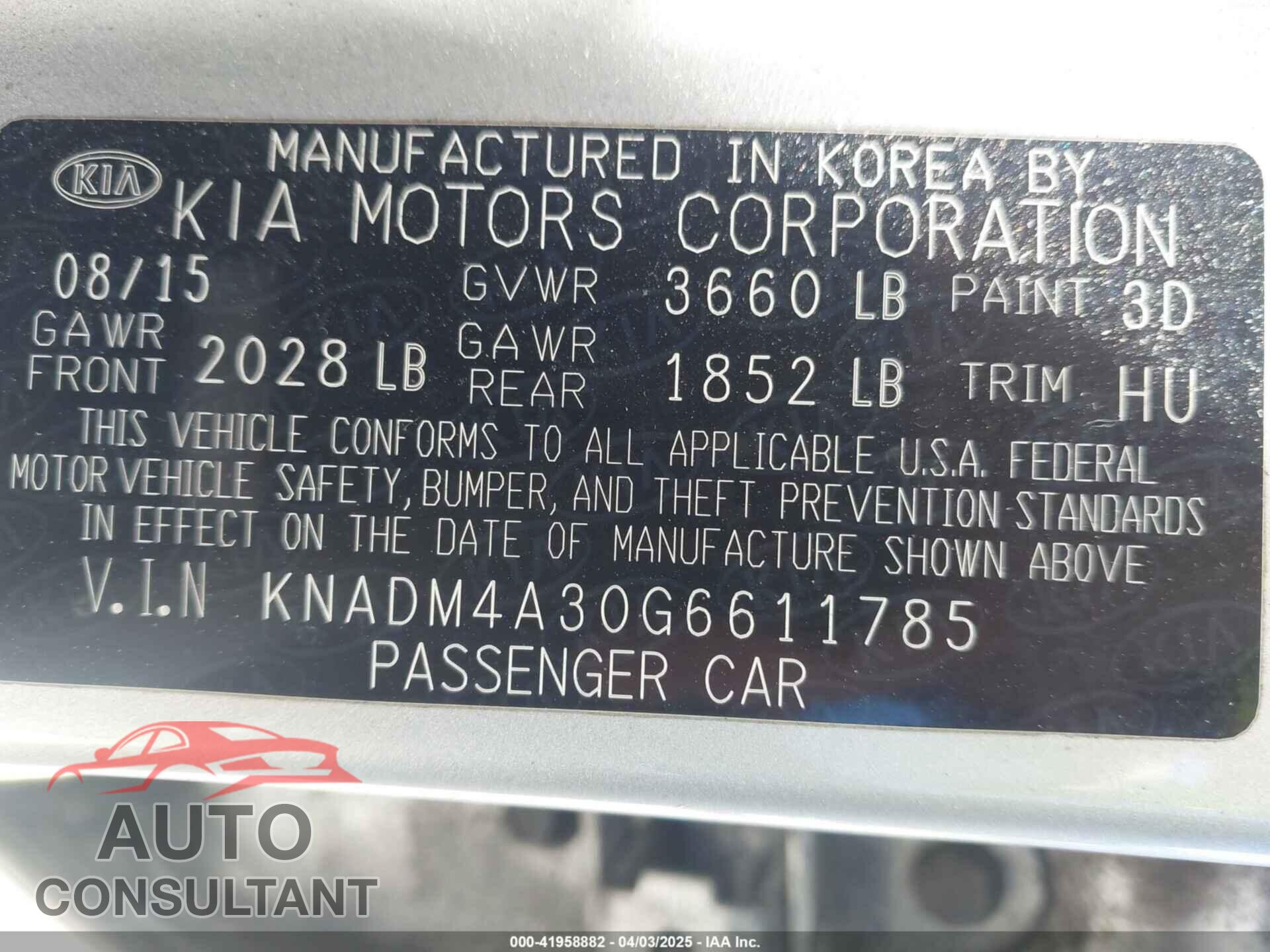 KIA RIO 2016 - KNADM4A30G6611785