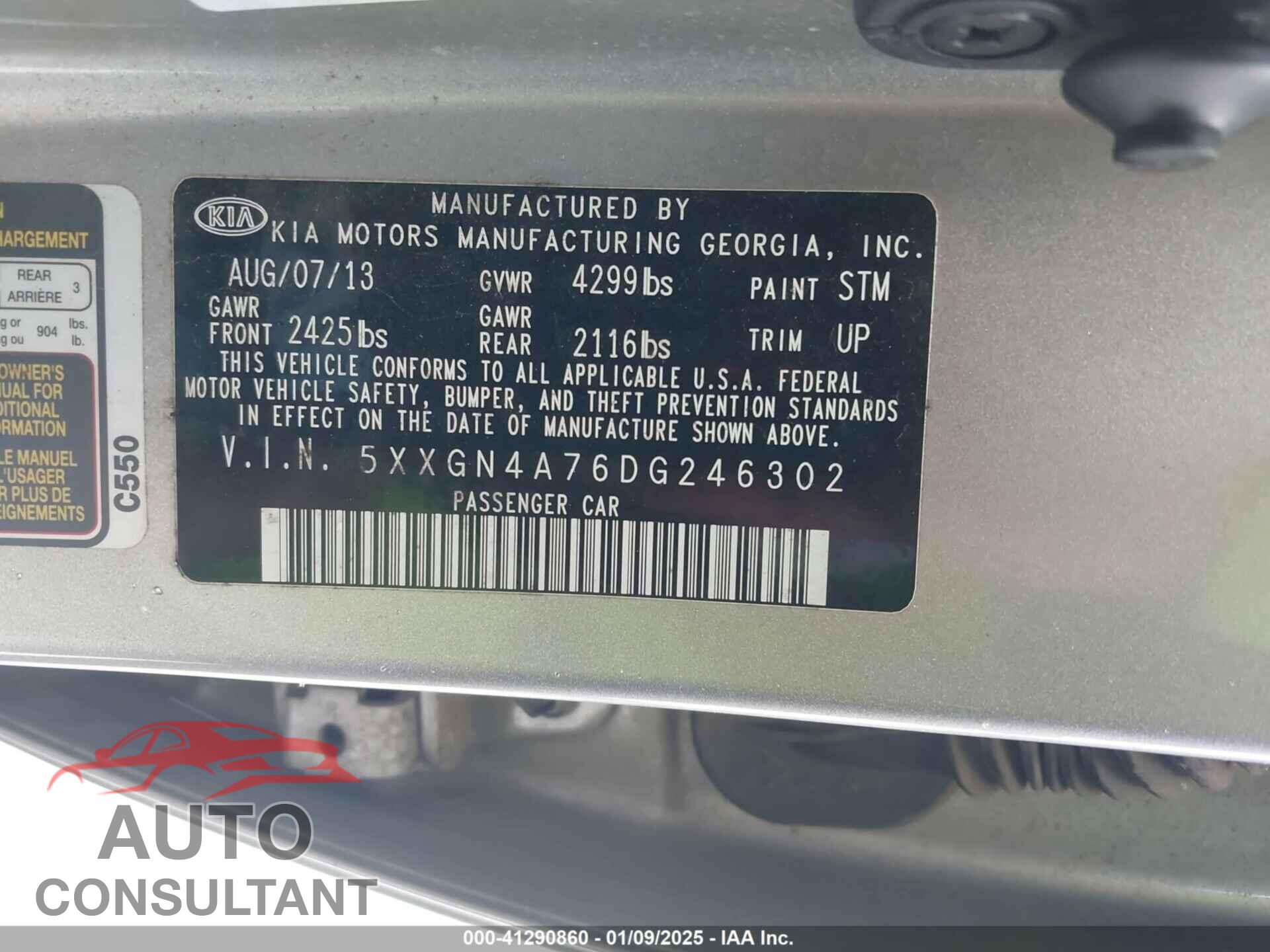 KIA OPTIMA 2013 - 5XXGN4A76DG246302