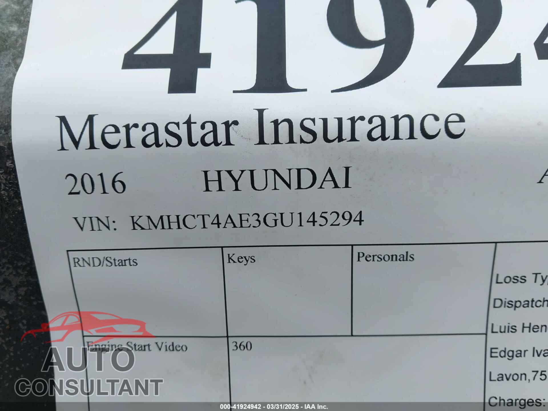 HYUNDAI ACCENT 2016 - KMHCT4AE3GU145294