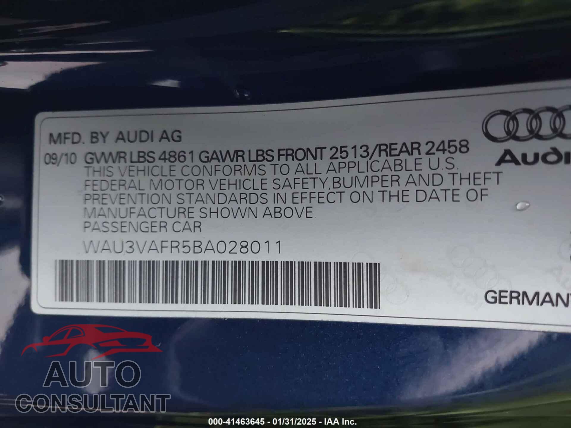 AUDI S5 2011 - WAU3VAFR5BA028011