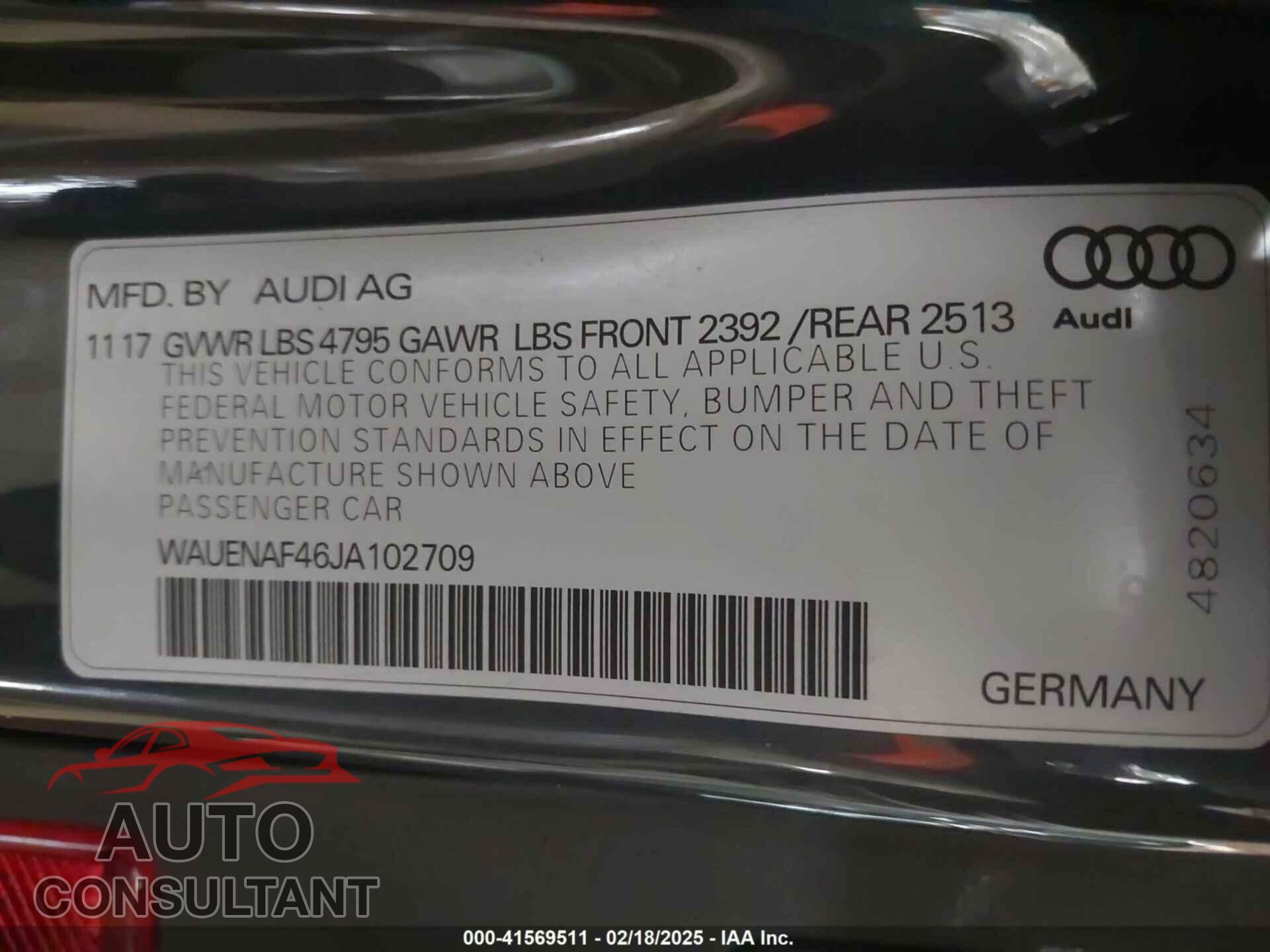 AUDI A4 2018 - WAUENAF46JA102709