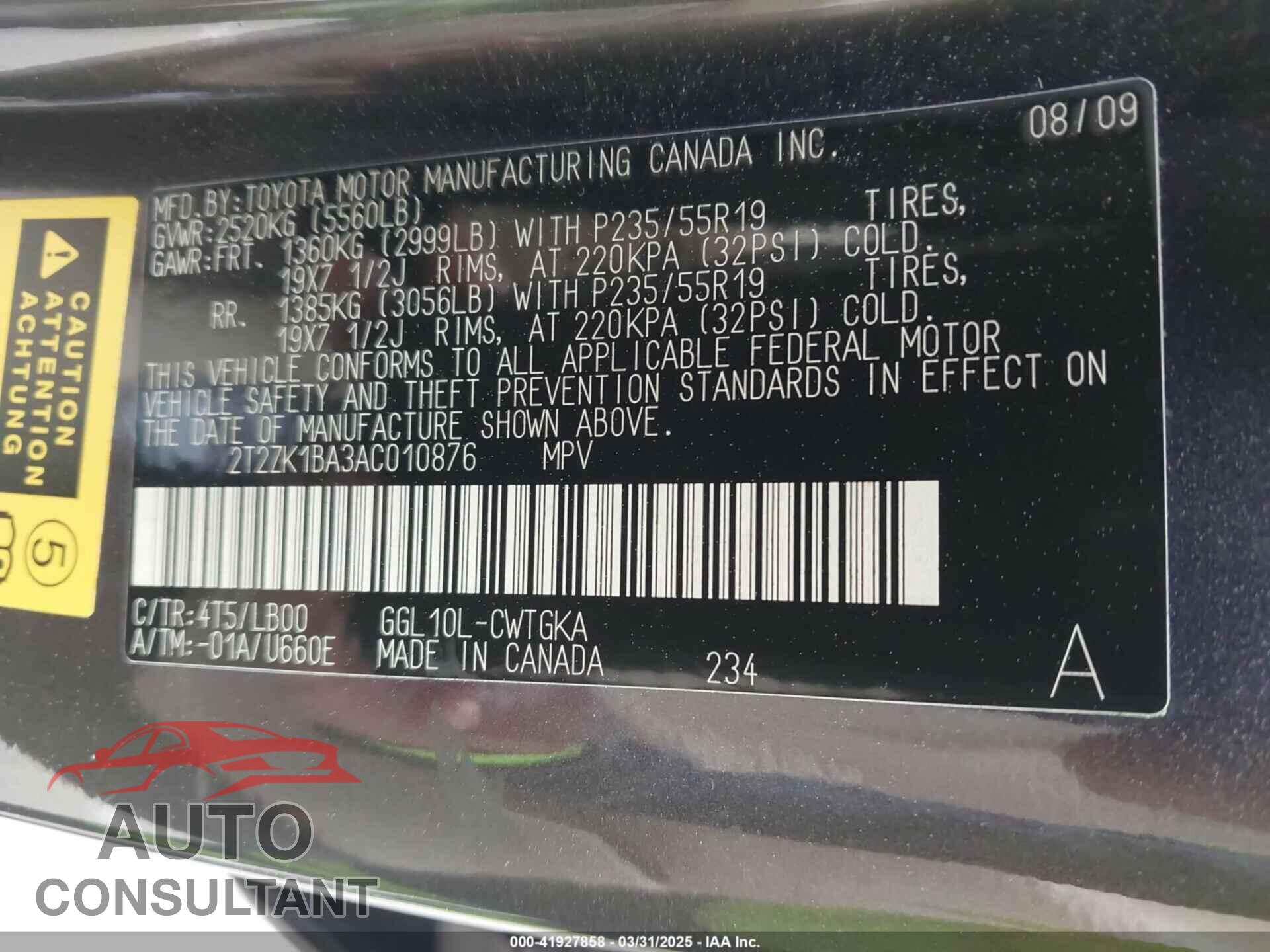 LEXUS RX 350 2010 - 2T2ZK1BA3AC010876