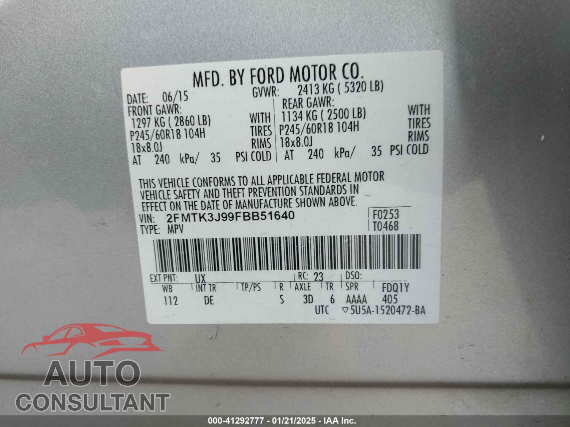 FORD EDGE 2015 - 2FMTK3J99FBB51640
