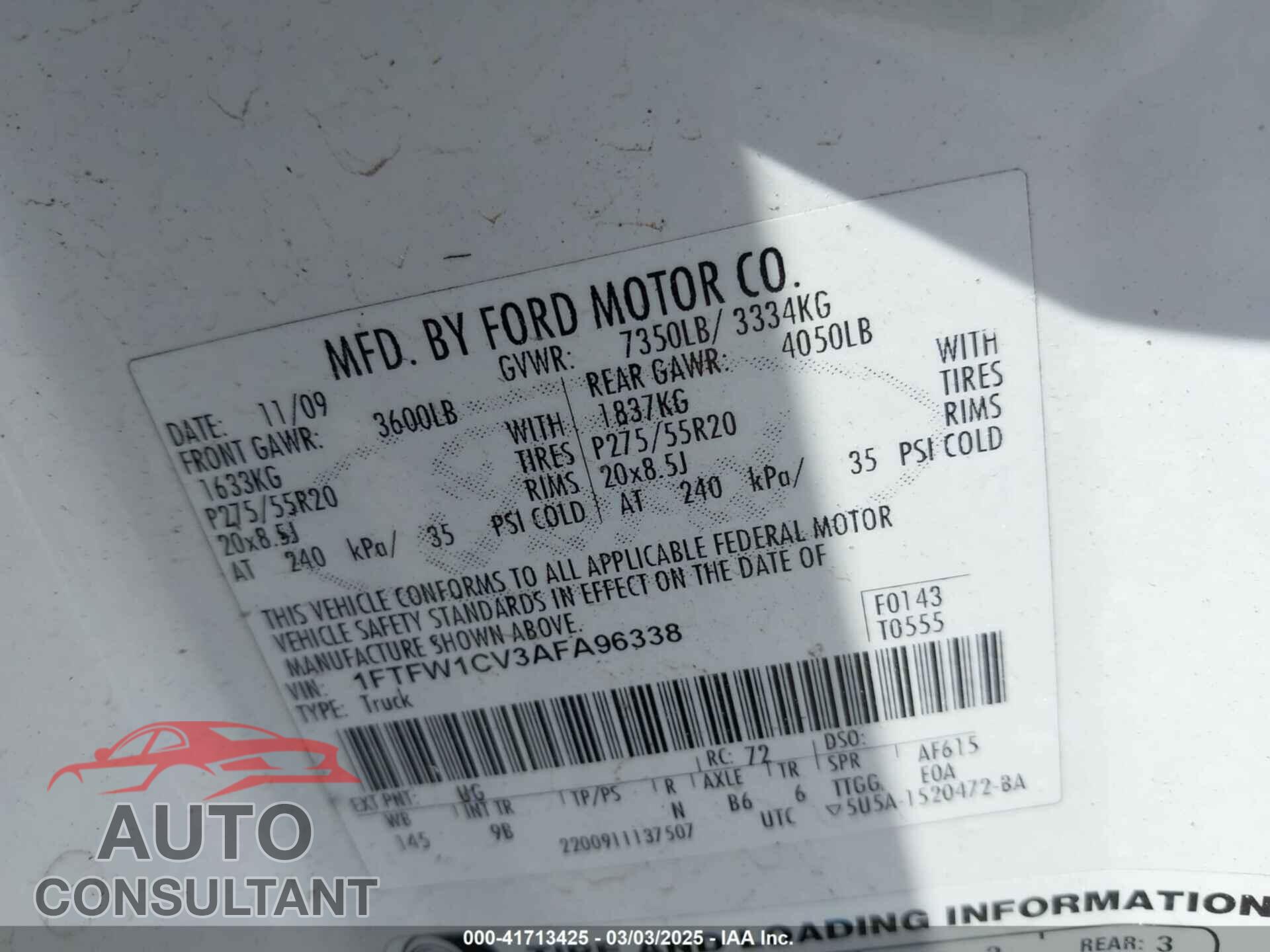 FORD F-150 2010 - 1FTFW1CV3AFA96338