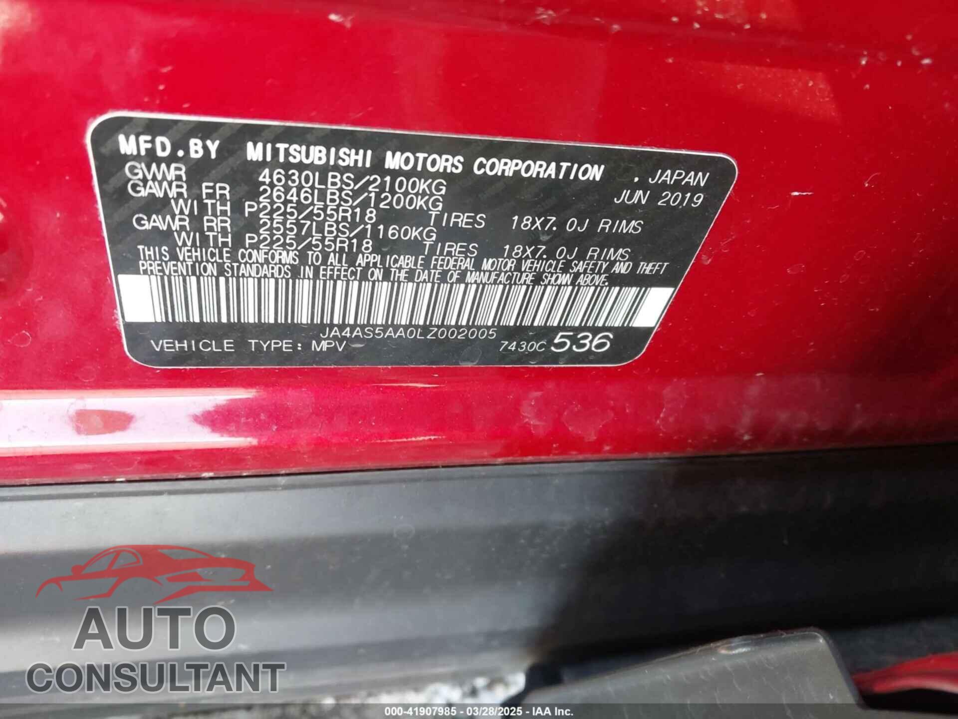 MITSUBISHI ECLIPSE CROSS 2020 - JA4AS5AA0LZ002005