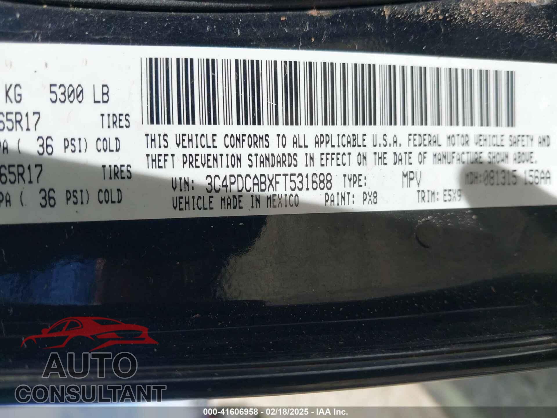 DODGE JOURNEY 2015 - 3C4PDCABXFT531688
