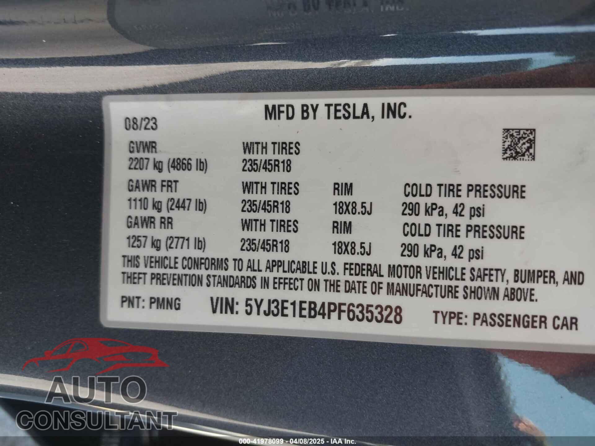 TESLA MODEL 3 2023 - 5YJ3E1EB4PF635328