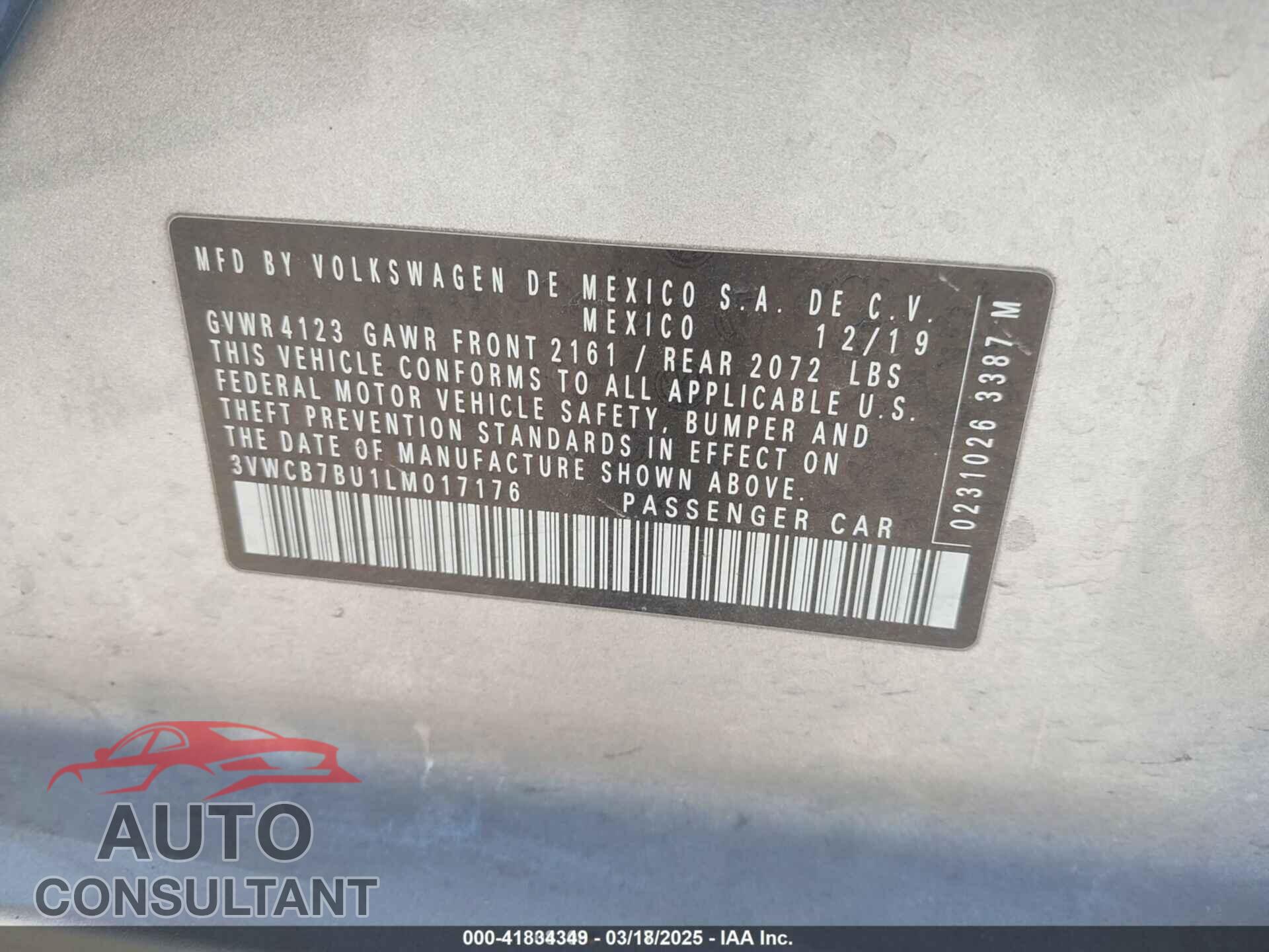 VOLKSWAGEN JETTA 2020 - 3VWCB7BU1LM017176