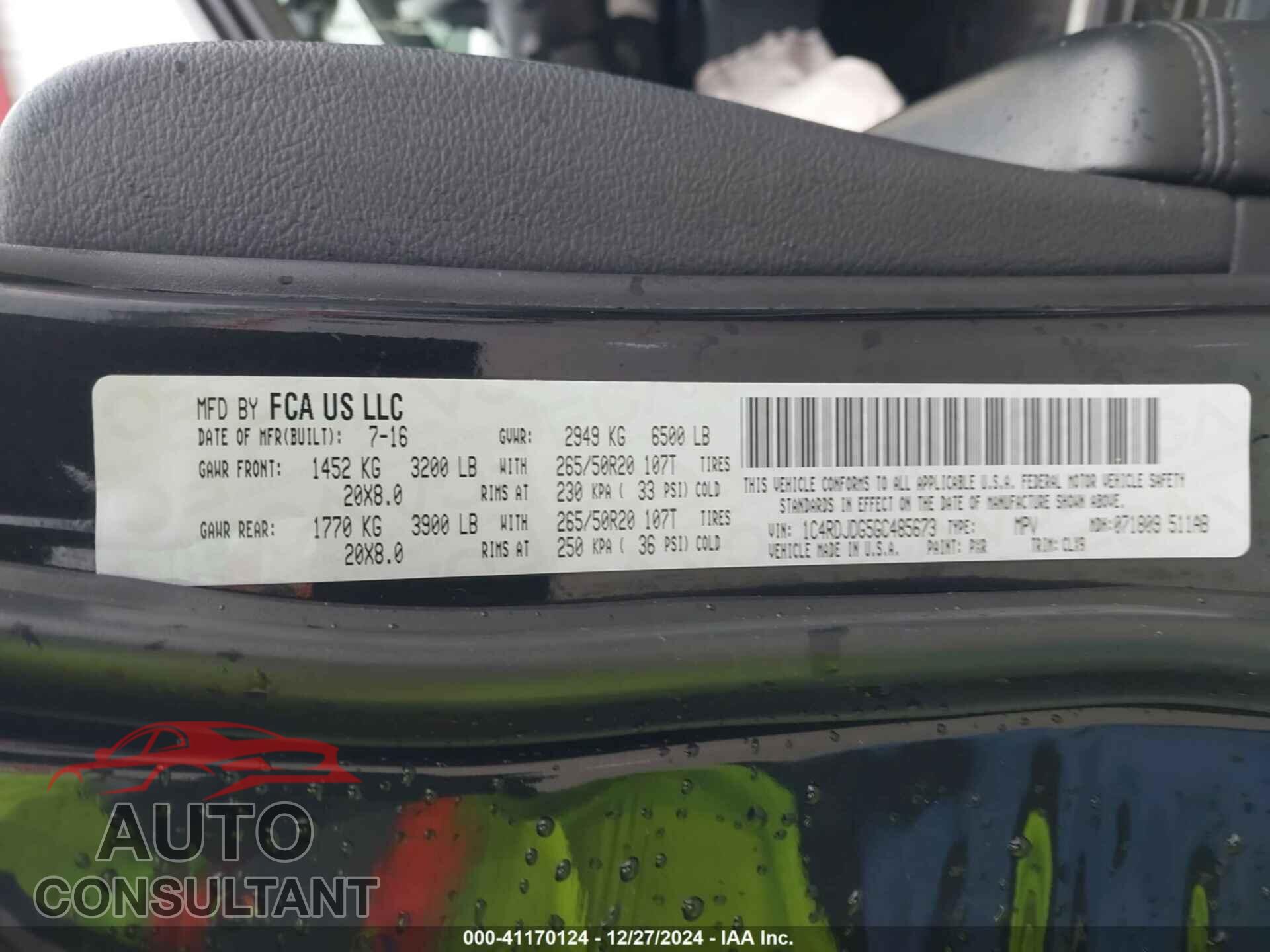 DODGE DURANGO 2016 - 1C4RDJDG5GC485673