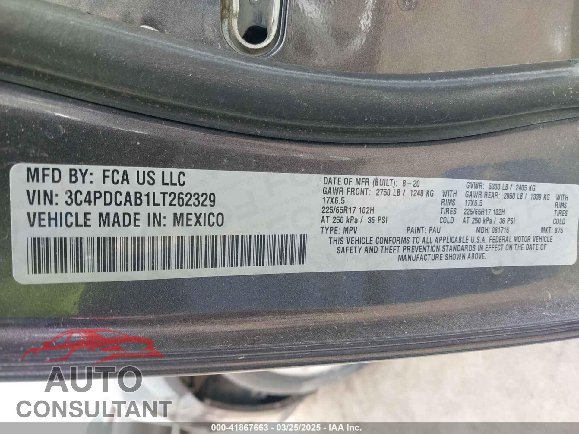 DODGE JOURNEY 2020 - 3C4PDCAB1LT262329