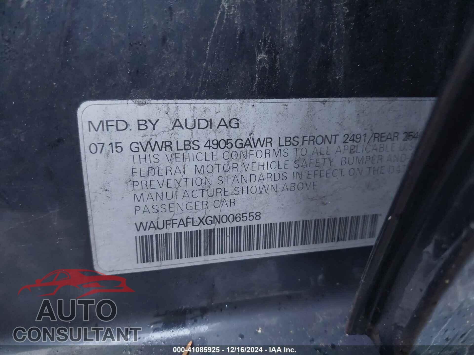 AUDI A4 2016 - WAUFFAFLXGN006558