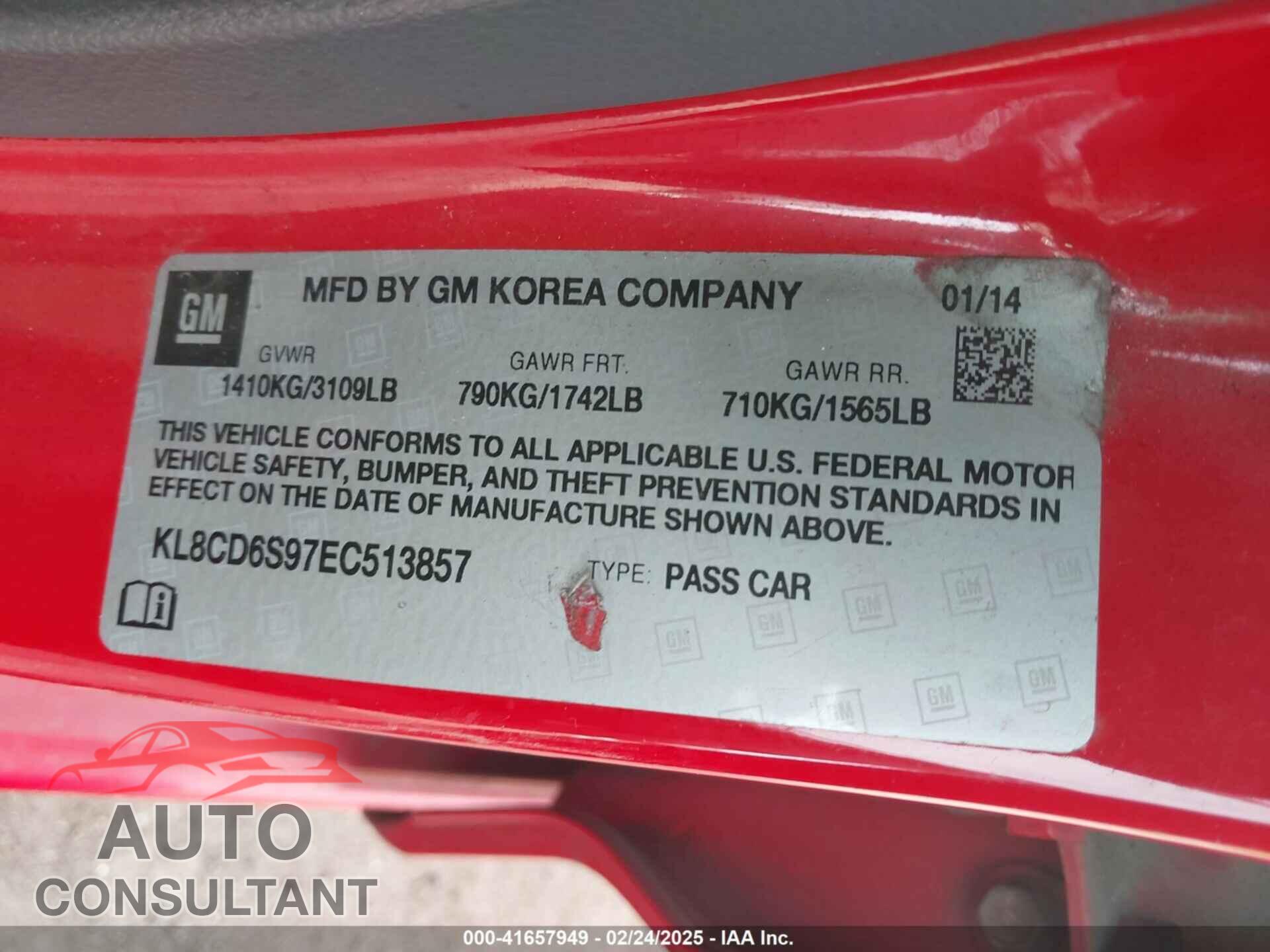 CHEVROLET SPARK 2014 - KL8CD6S97EC513857