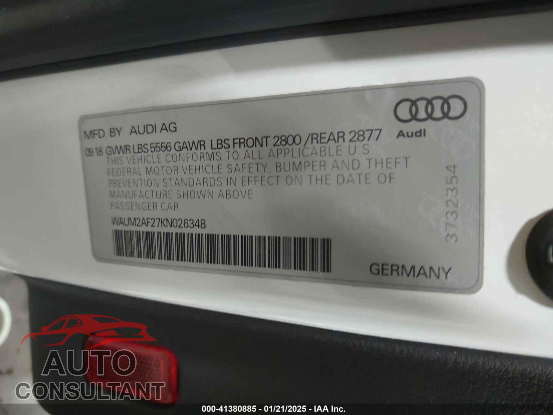 AUDI A6 2019 - WAUM2AF27KN026348