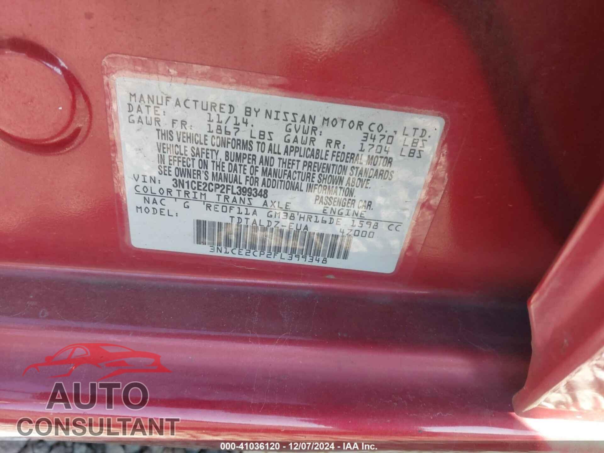 NISSAN VERSA NOTE 2015 - 3N1CE2CP2FL399348