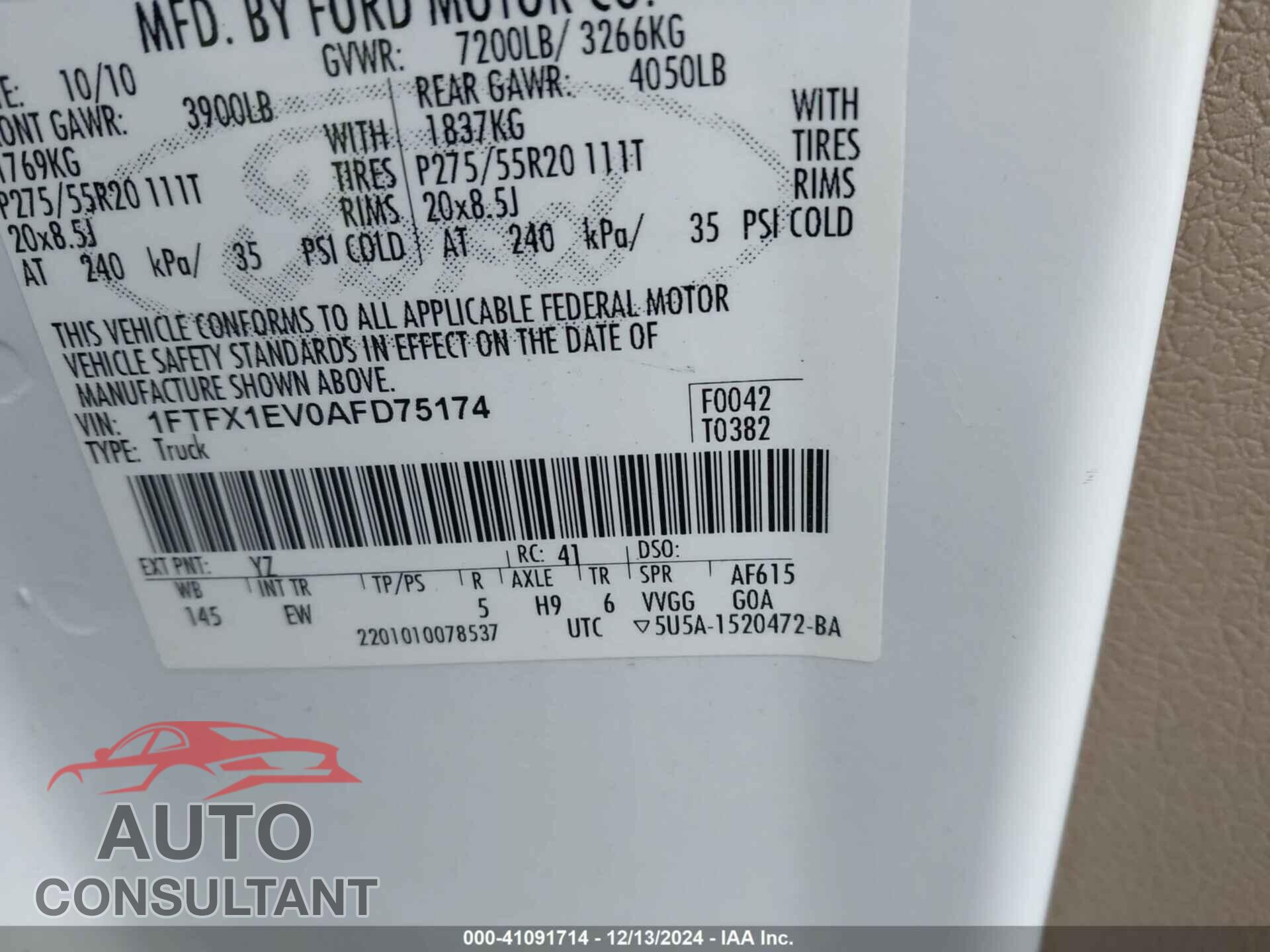 FORD F-150 2010 - 1FTFX1EV0AFD75174