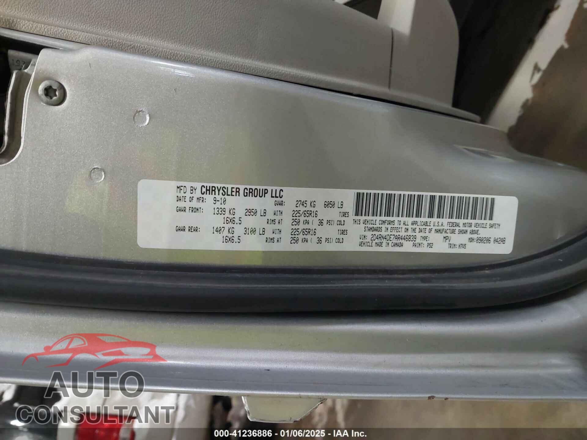 DODGE GRAND CARAVAN 2010 - 2D4RN4DE7AR446839
