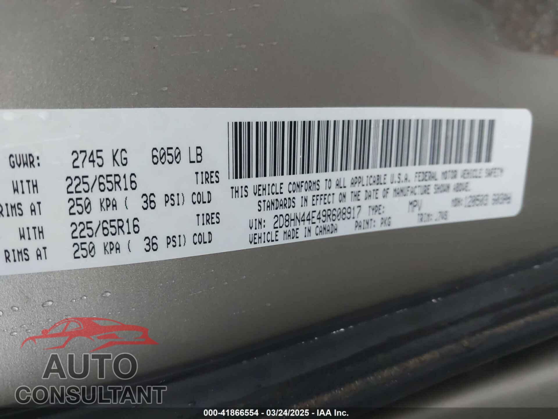 DODGE GRAND CARAVAN 2009 - 2D8HN44E49R608917