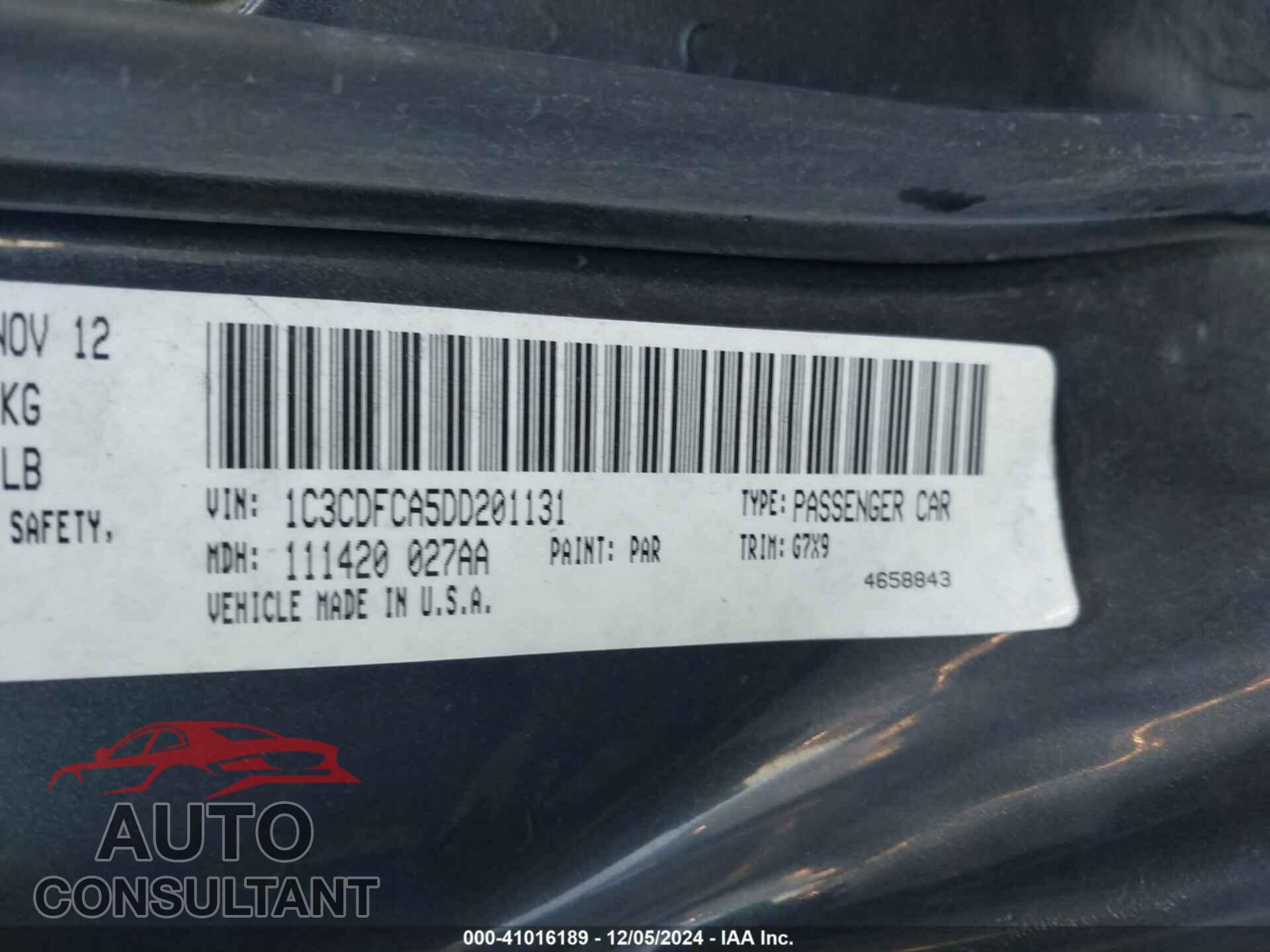 DODGE DART 2013 - 1C3CDFCA5DD201131