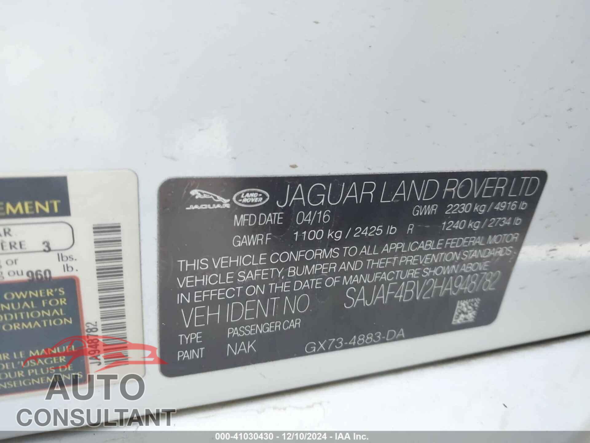 JAGUAR XE 2017 - SAJAF4BV2HA948782