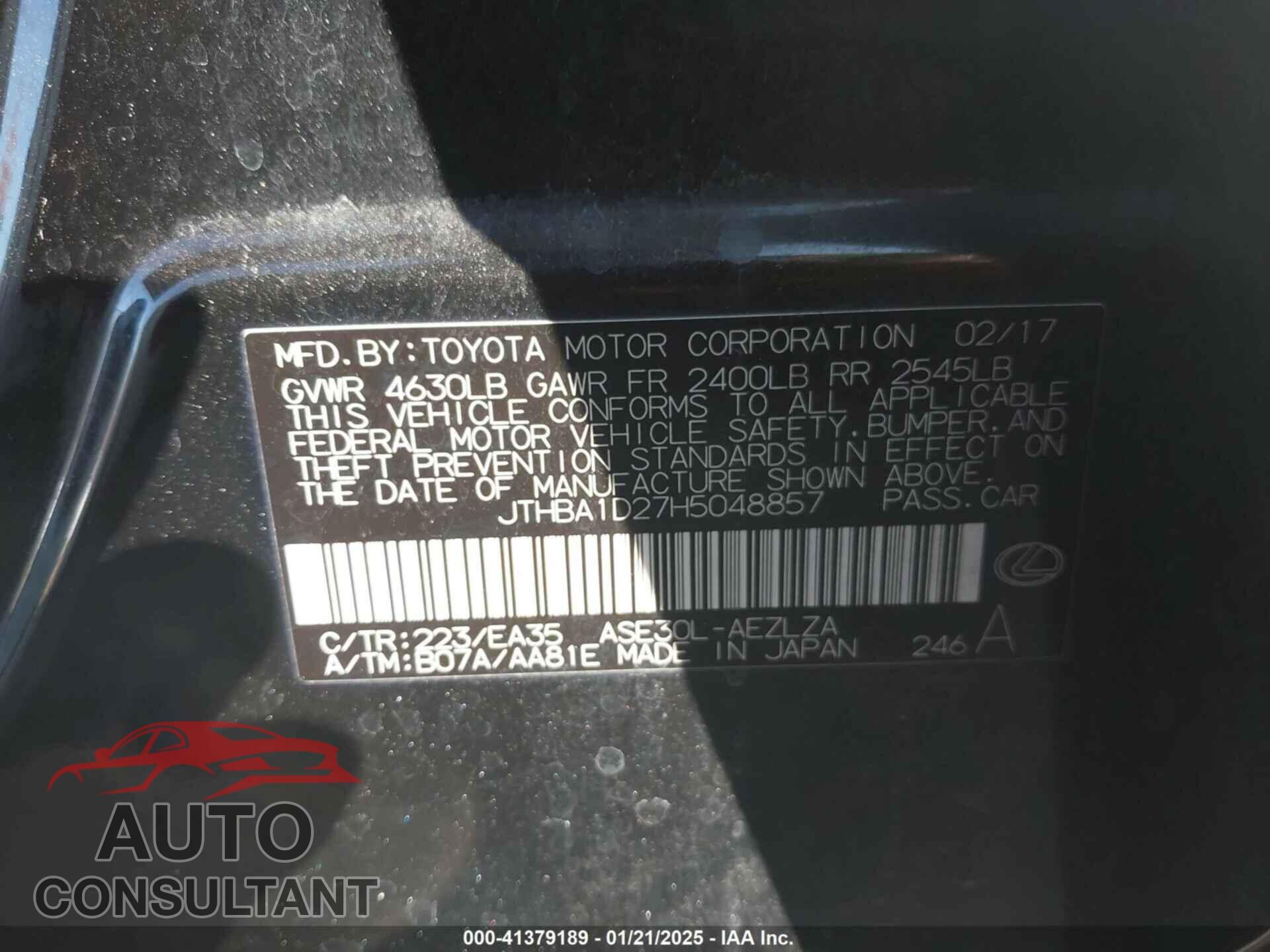 LEXUS IS 200T 2017 - JTHBA1D27H5048857