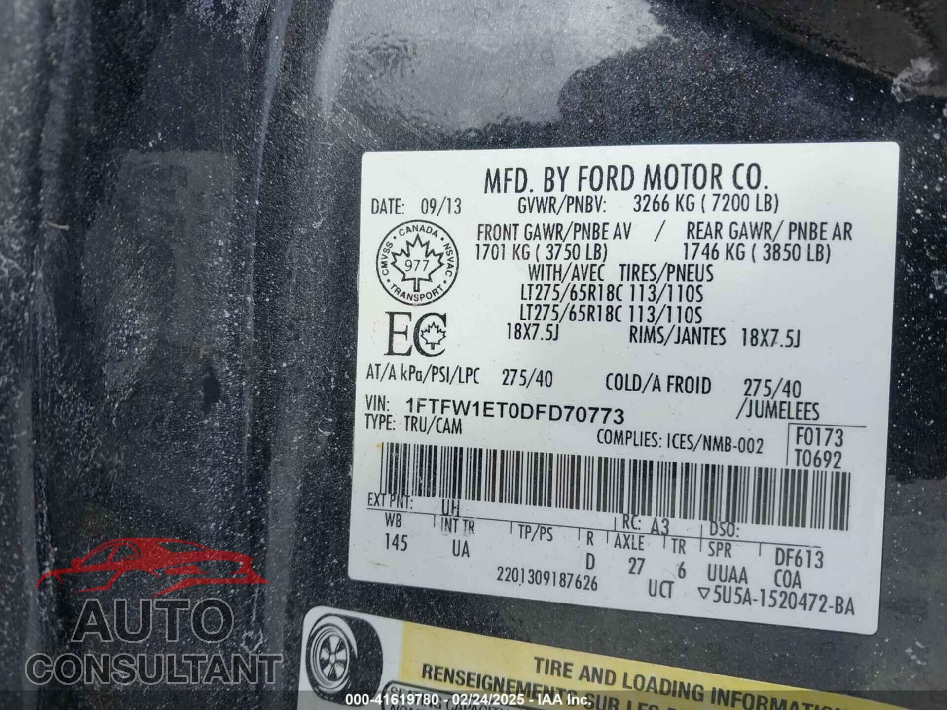 FORD F-150 2013 - 1FTFW1ET0DFD70773