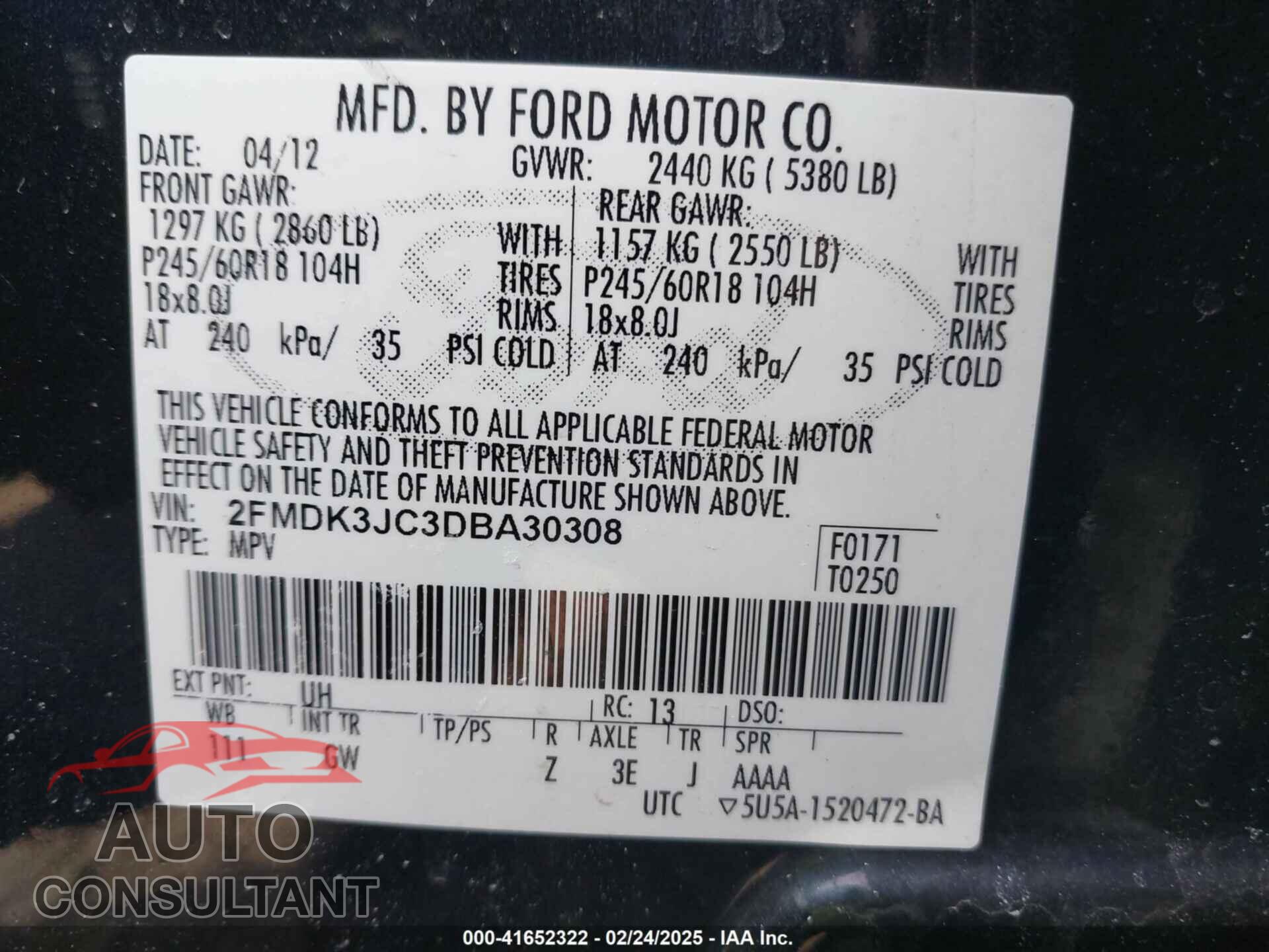 FORD EDGE 2013 - 2FMDK3JC3DBA30308