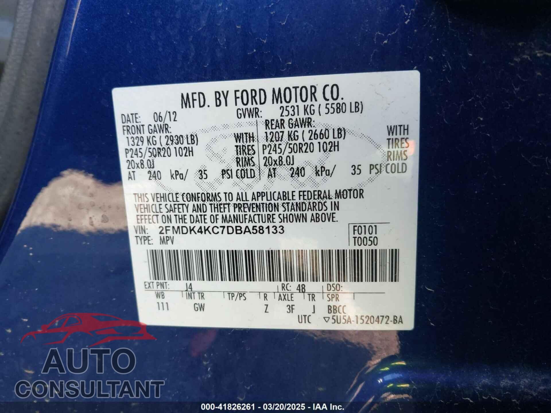 FORD EDGE 2013 - 2FMDK4KC7DBA58133