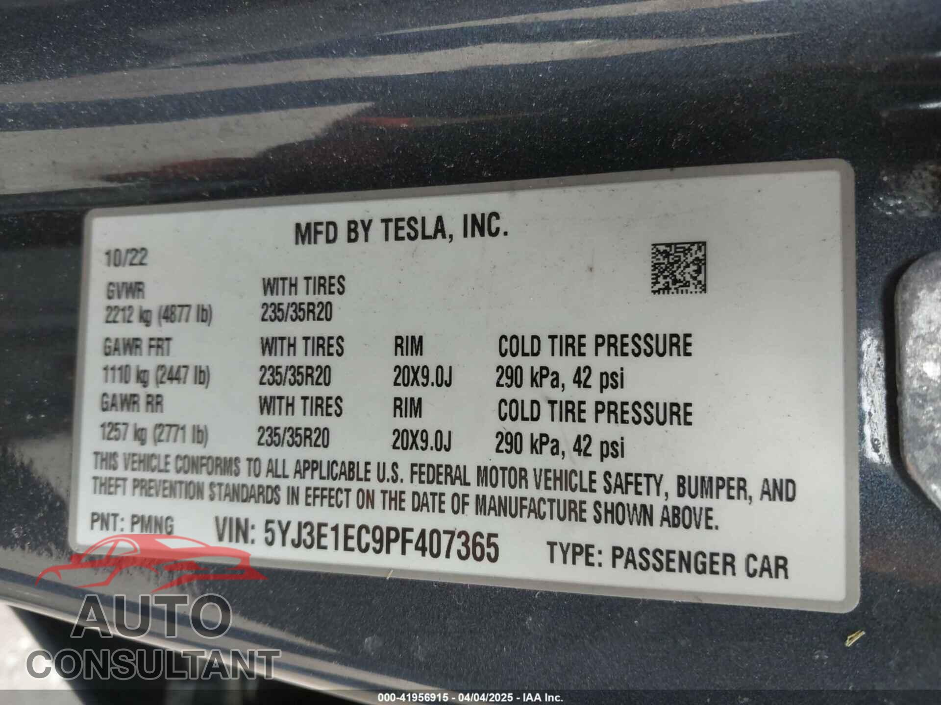 TESLA MODEL 3 2023 - 5YJ3E1EC9PF407365