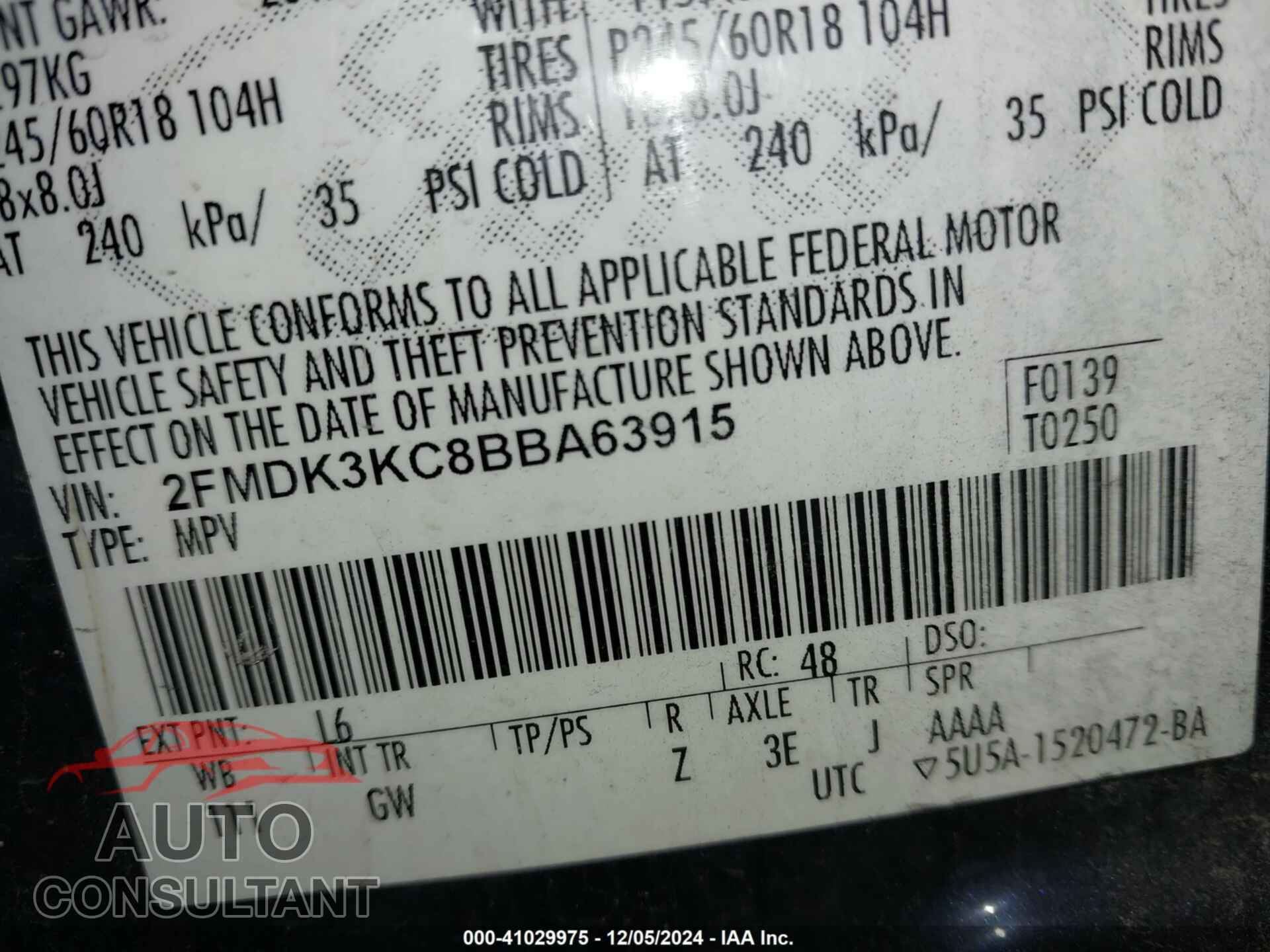 FORD EDGE 2011 - 2FMDK3KC8BBA63915