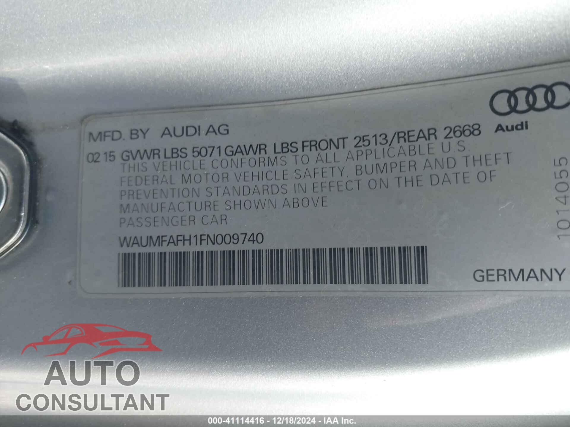 AUDI A5 2015 - WAUMFAFH1FN009740