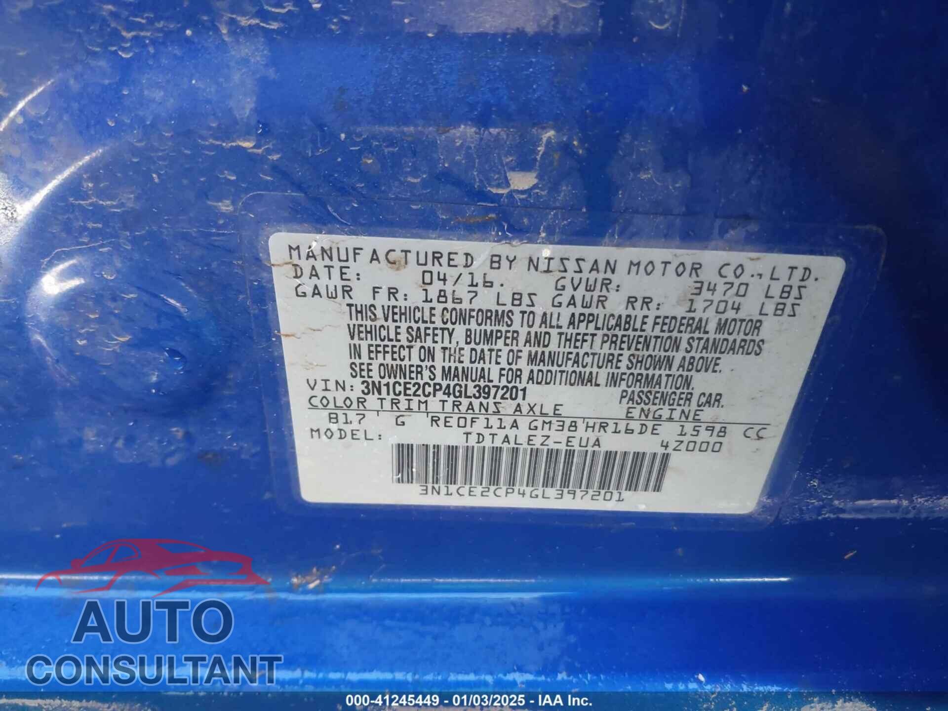 NISSAN VERSA NOTE 2016 - 3N1CE2CP4GL397201
