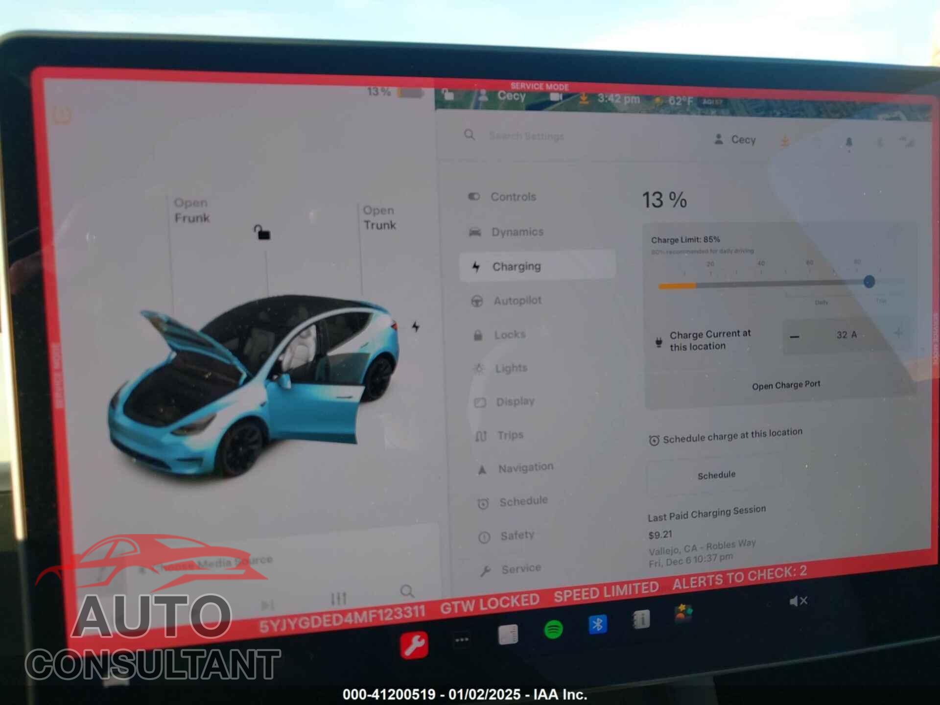 TESLA MODEL Y 2021 - 5YJYGDED4MF123311