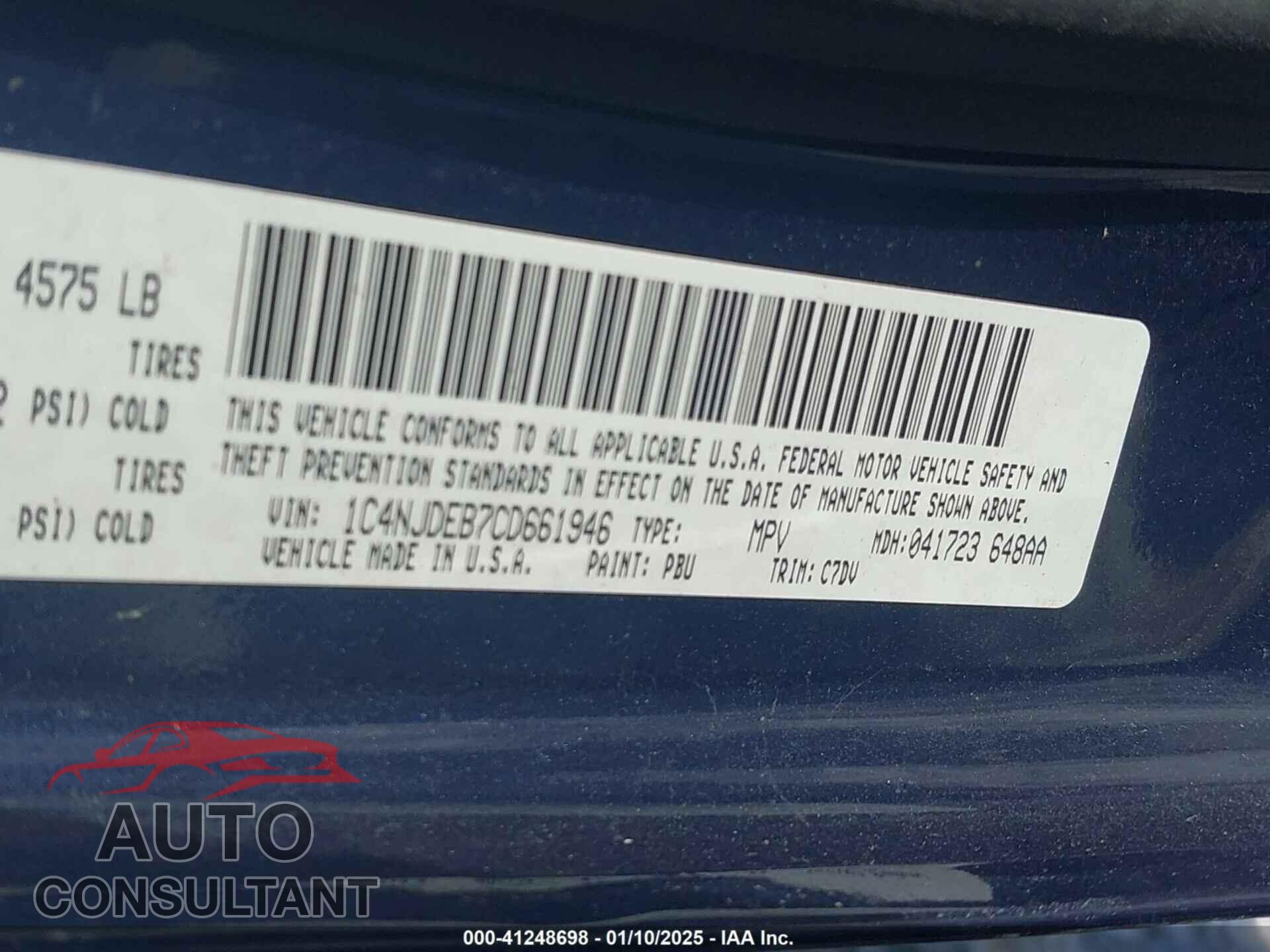 JEEP COMPASS 2012 - 1C4NJDEB7CD661946