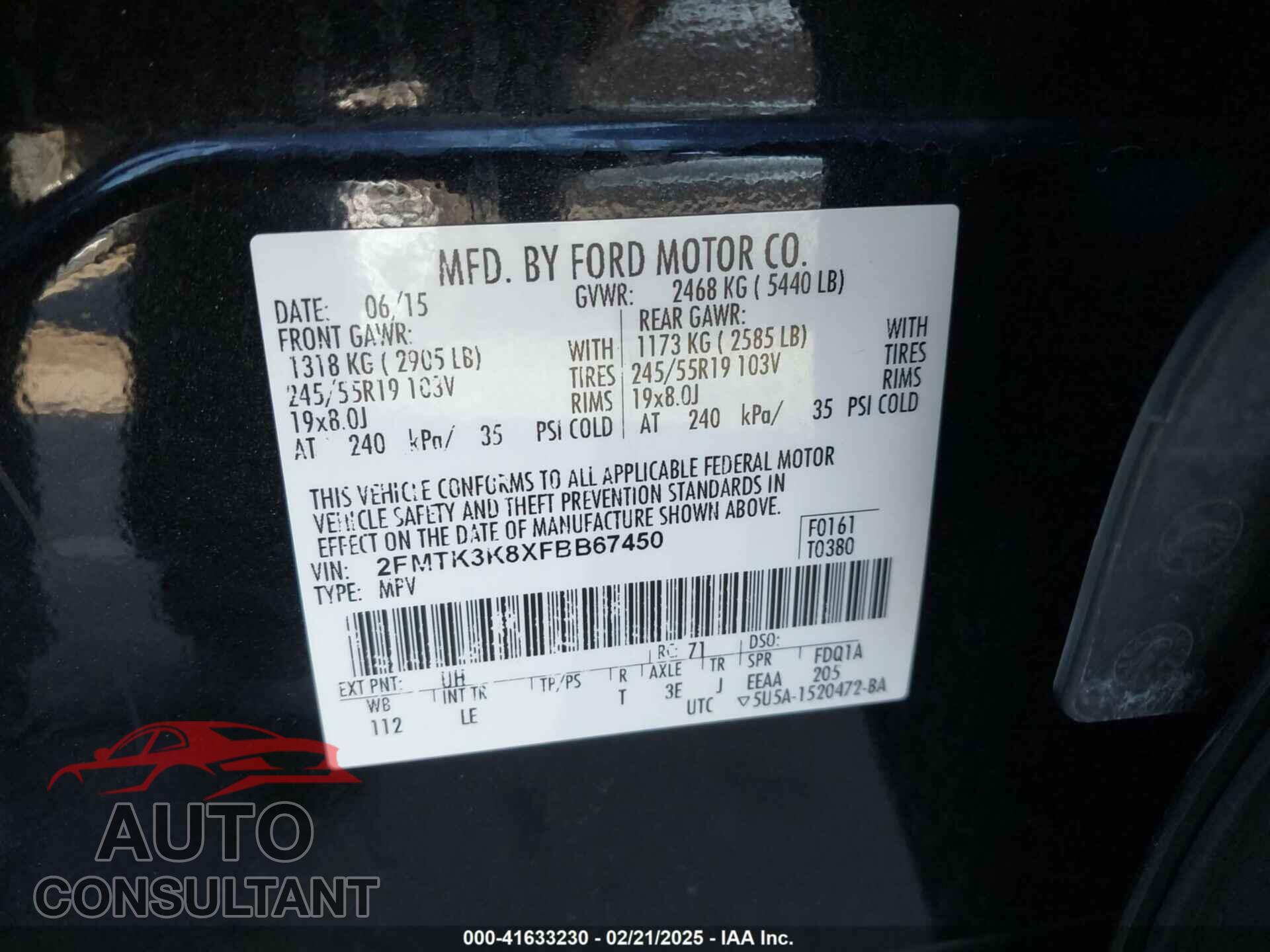 FORD EDGE 2015 - 2FMTK3K8XFBB67450