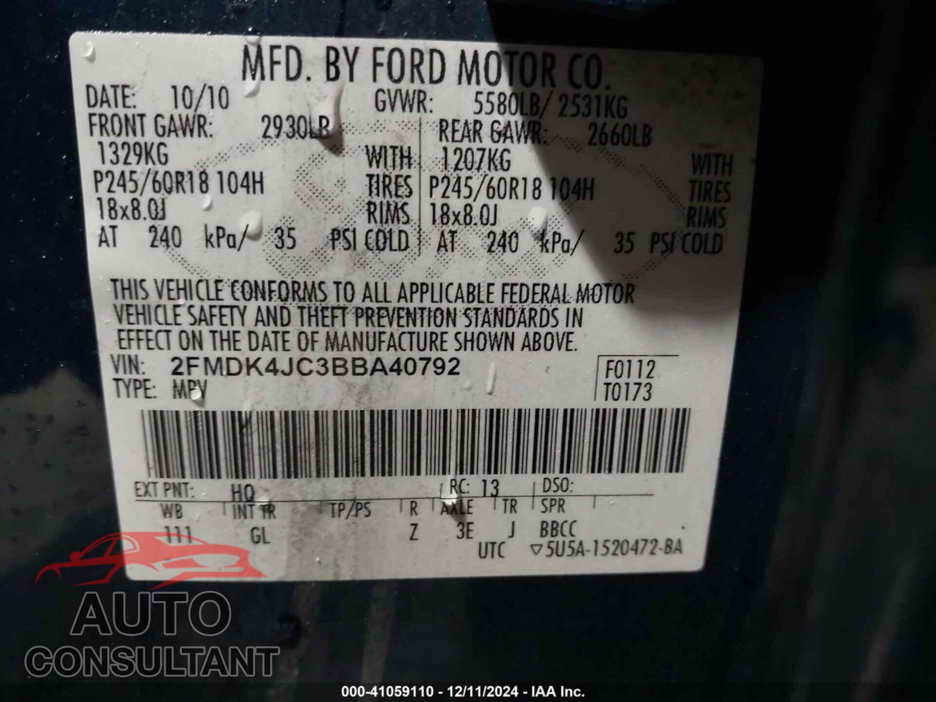 FORD EDGE 2011 - 2FMDK4JC3BBA40792