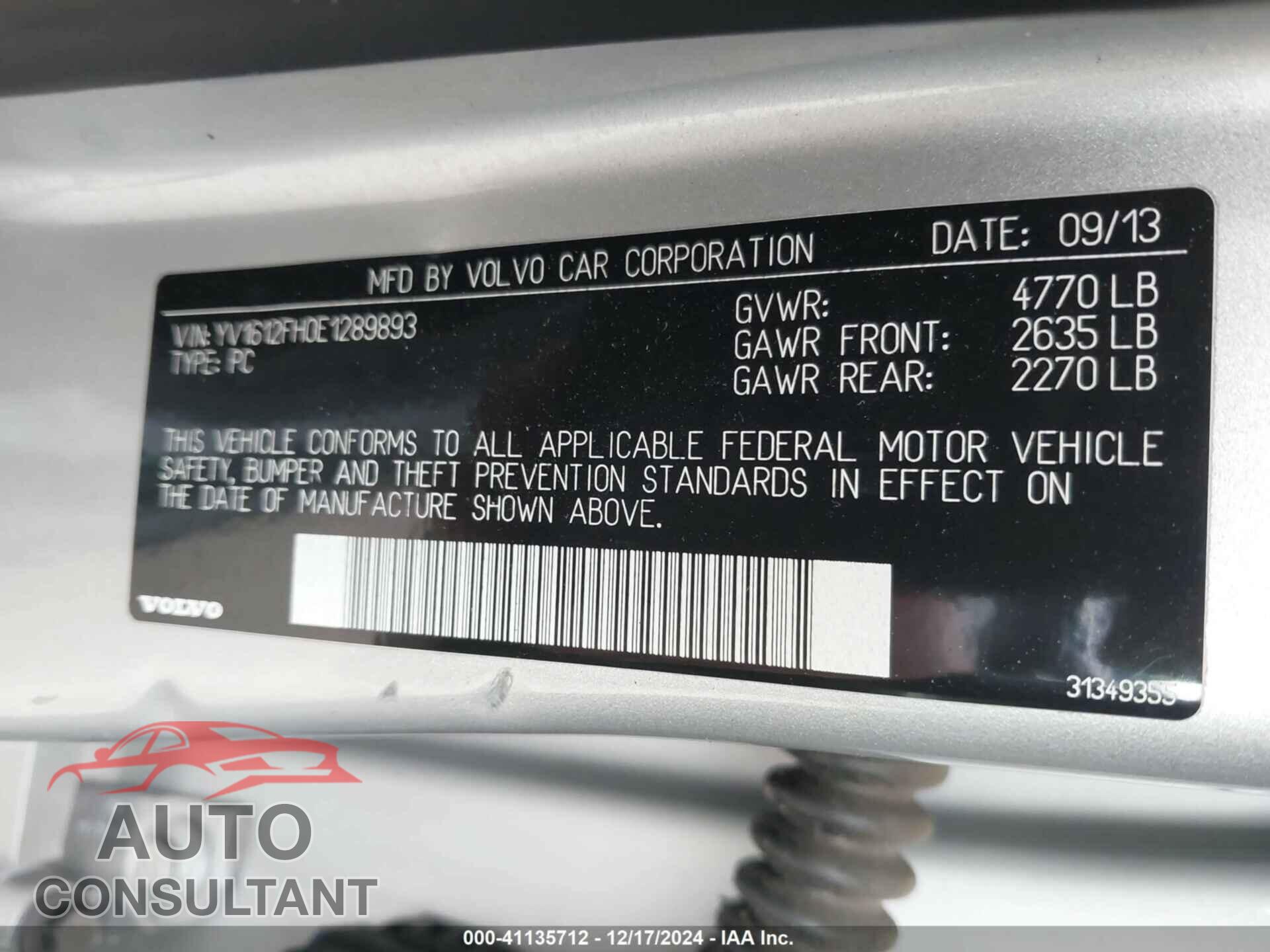 VOLVO S60 2014 - YV1612FH0E1289893
