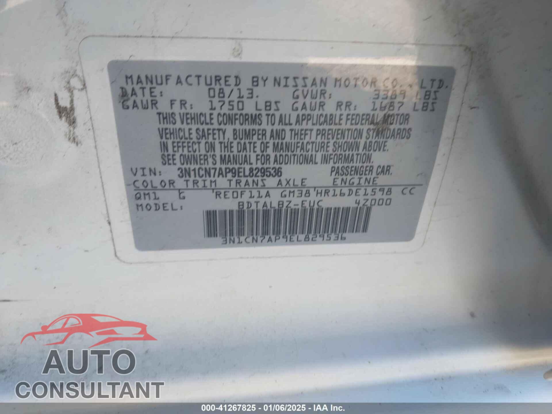 NISSAN VERSA 2014 - 3N1CN7AP9EL829536