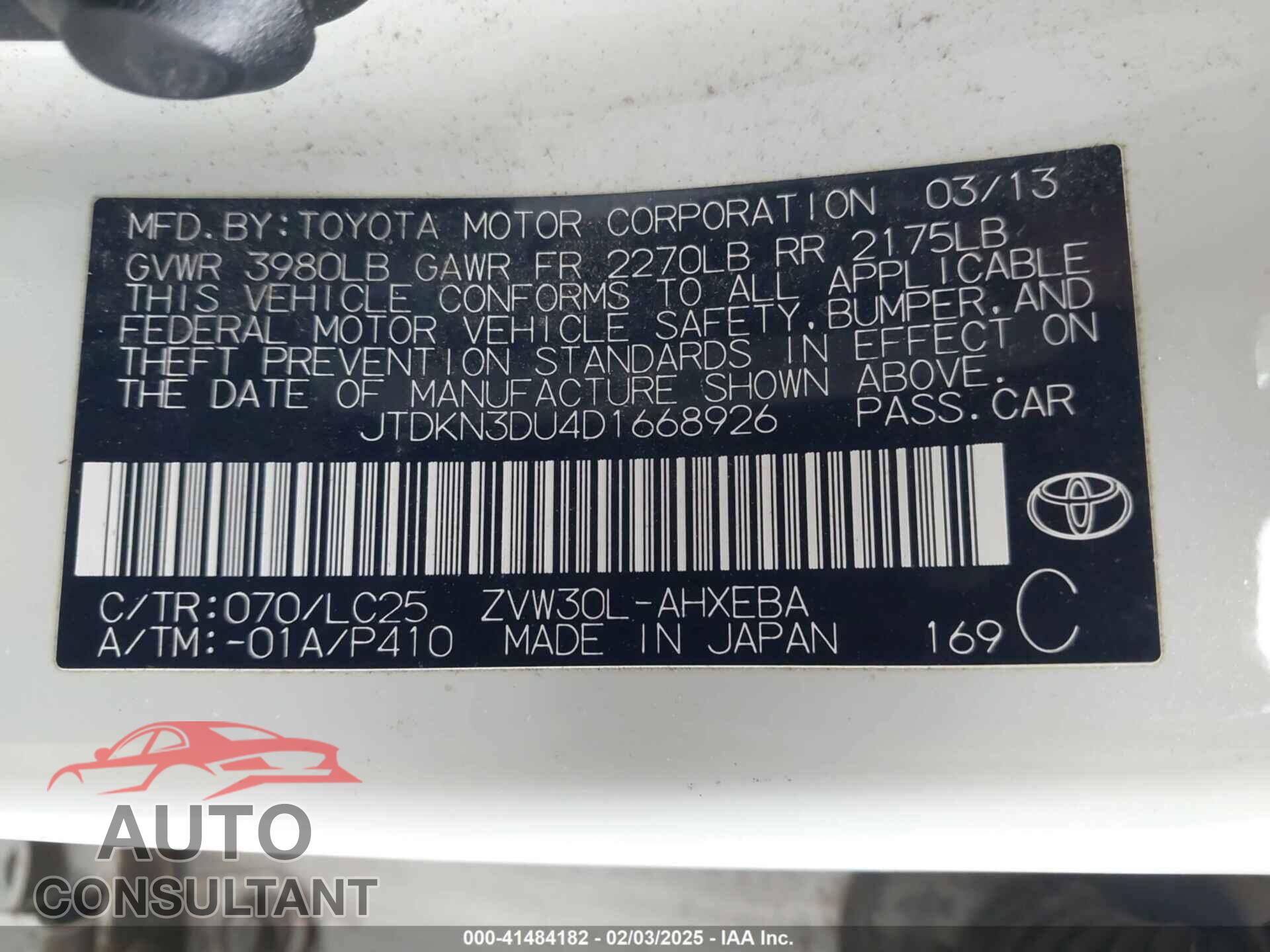 TOYOTA PRIUS 2013 - JTDKN3DU4D1668926