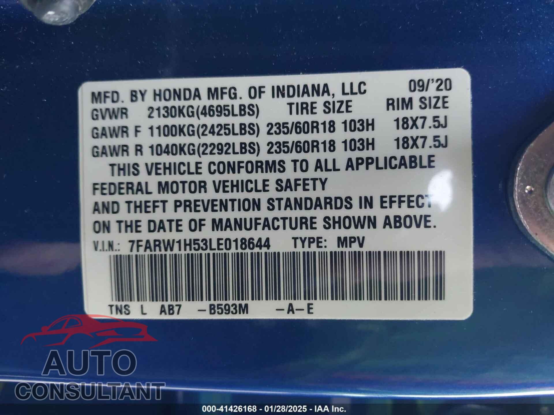 HONDA CR-V 2020 - 7FARW1H53LE018644