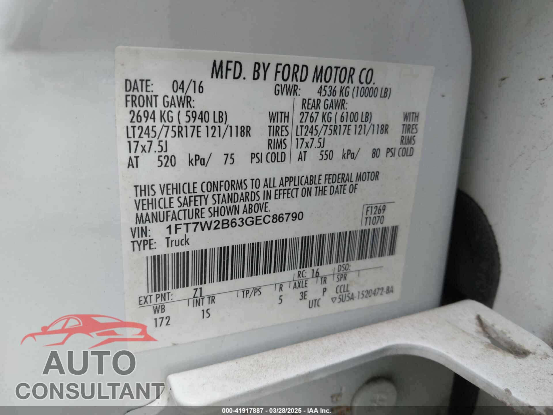 FORD F250 2016 - 1FT7W2B63GEC86790