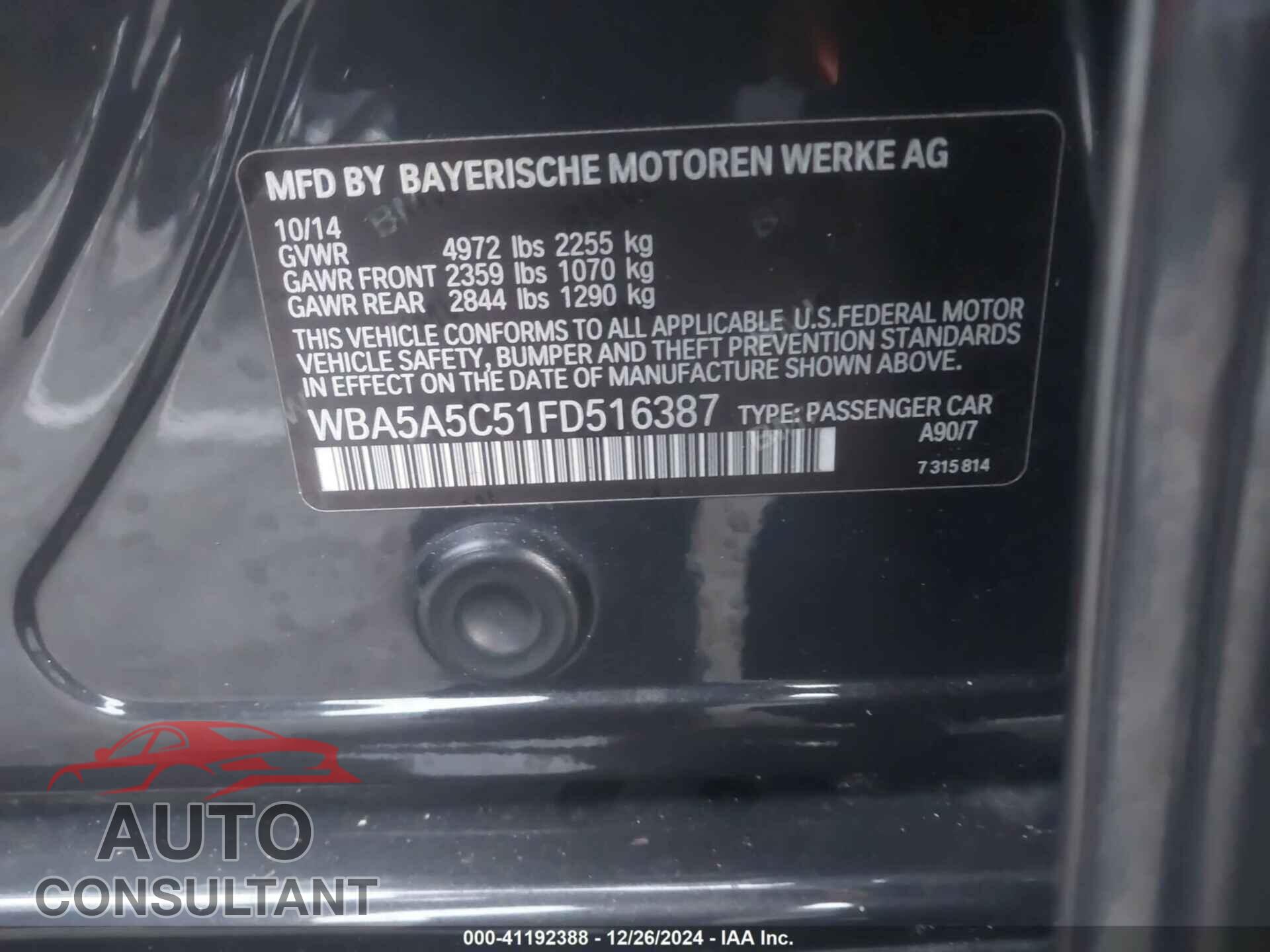 BMW 528I 2015 - WBA5A5C51FD516387