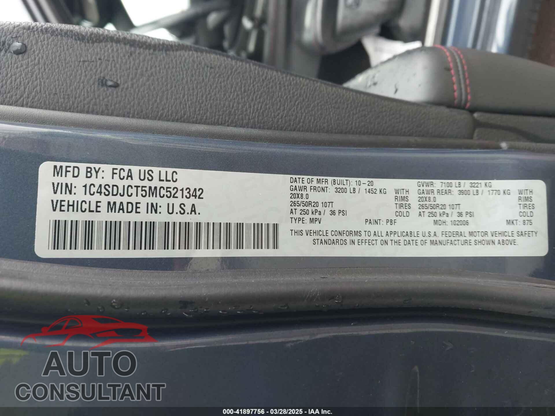 DODGE DURANGO 2021 - 1C4SDJCT5MC521342