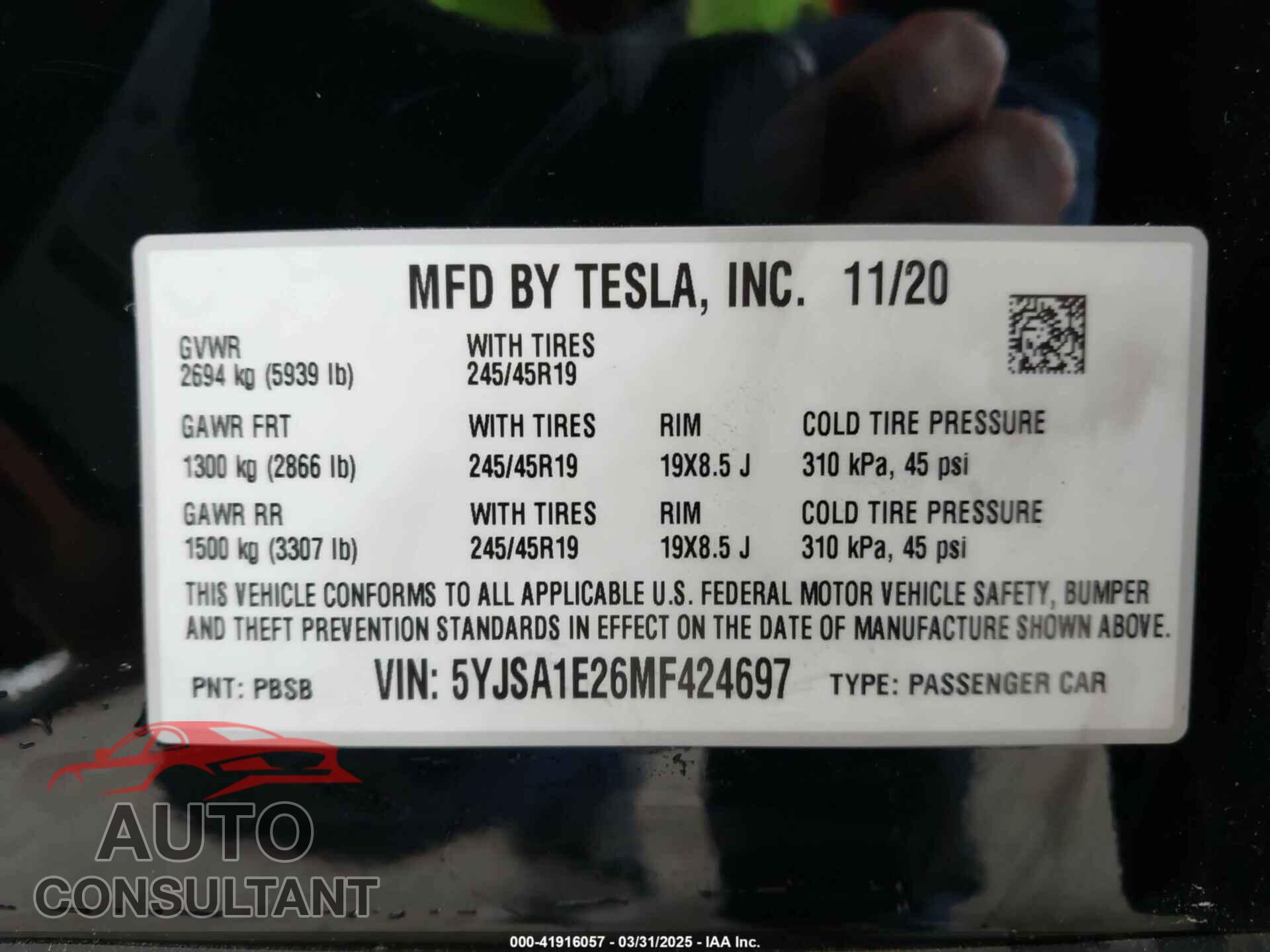 TESLA MODEL S 2021 - 5YJSA1E26MF424697