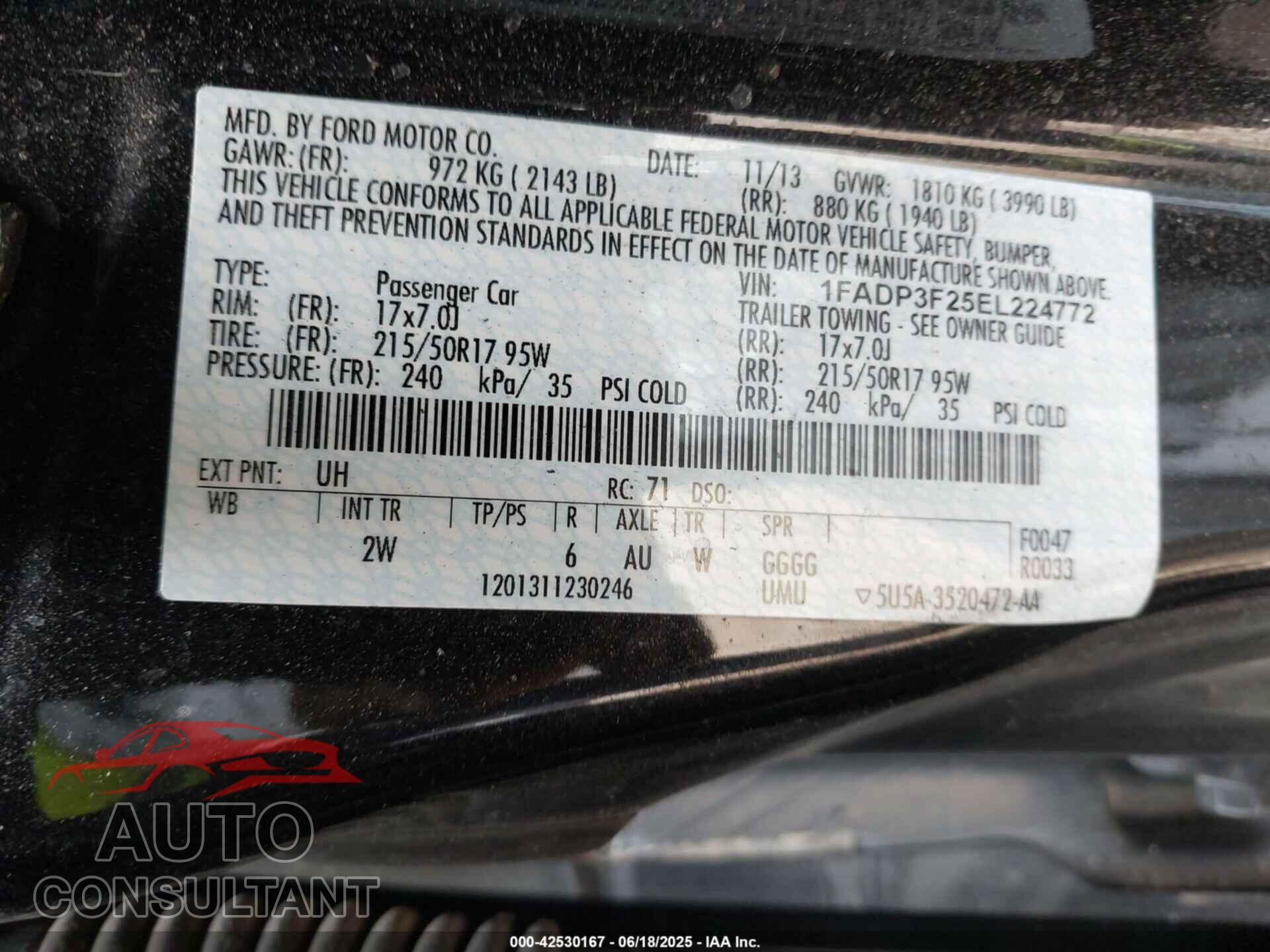 FORD FOCUS 2014 - 1FADP3F25EL224772