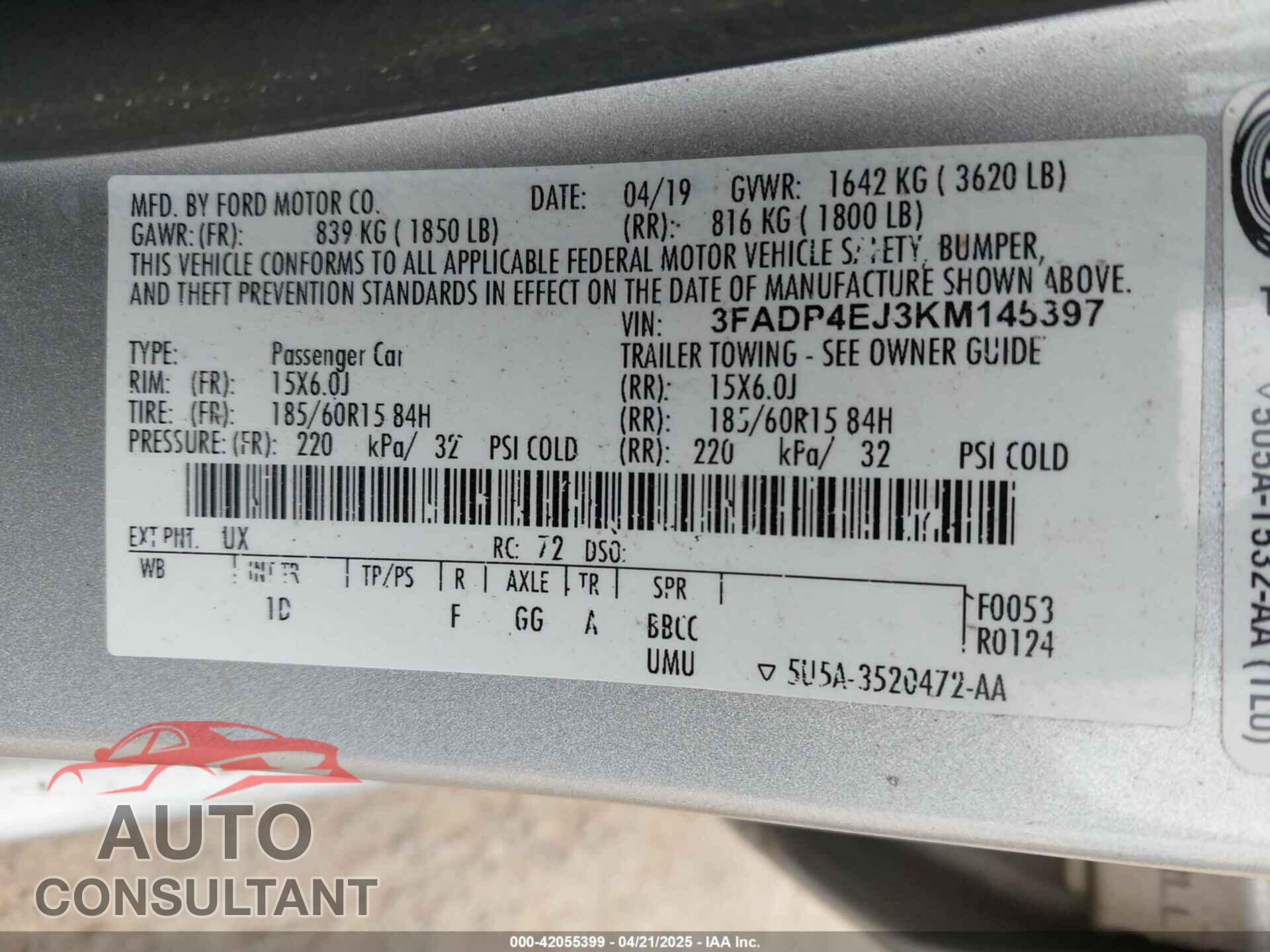 FORD FIESTA 2019 - 3FADP4EJ3KM145397
